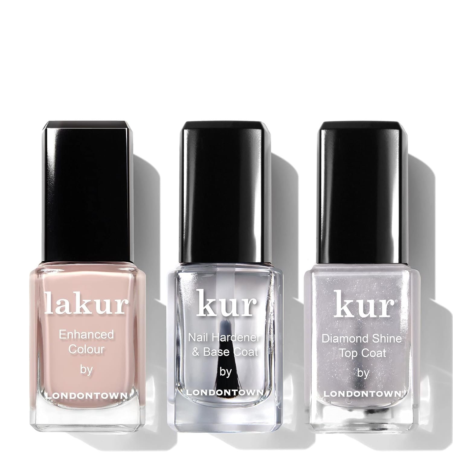 LONDONTOWN Manicure Trio Set, Base & Top Coat, Lakur Nail Polish, Diamond Dusted Mani - Image 2