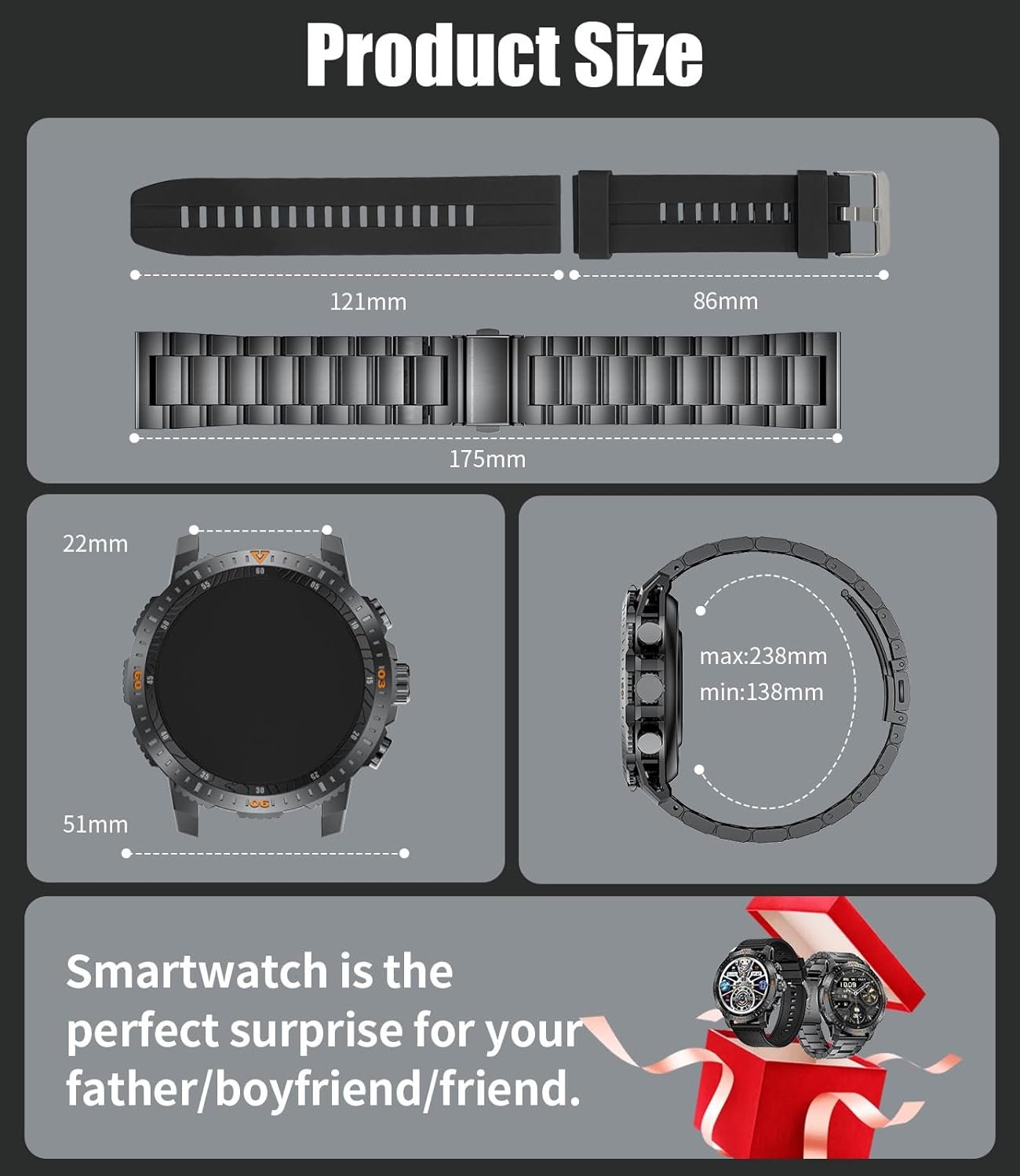 Military Smart Watch for Men,1.46'' AMOLED/500mAh Fitness Tracker Smartwatch(Answer/Dial Calls) with 5ATM Waterproof/120 Sport Modes/Heart Rate/SpO2/Blood Pressure for Android/iOS Black Silicone - Image 8