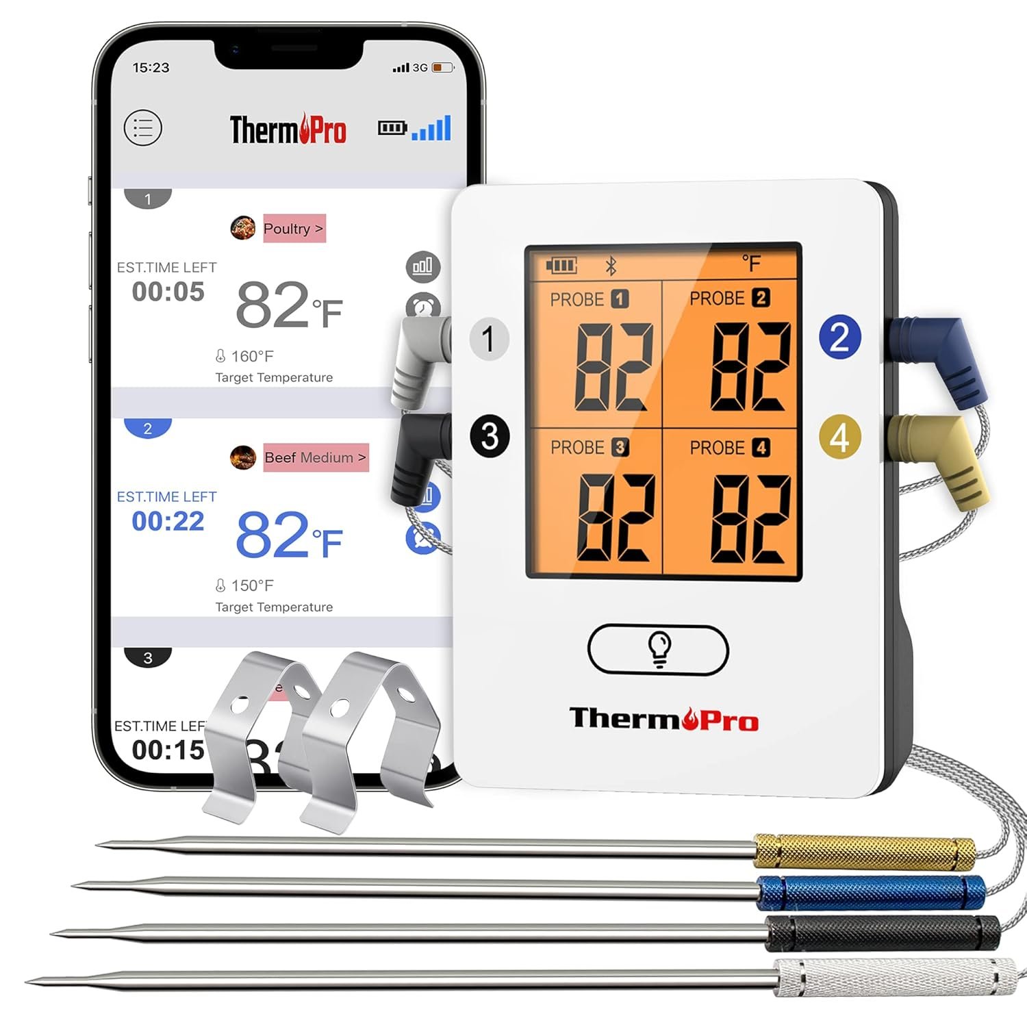ThermoPro TP25 650FT Wireless Meat Thermometer with 4 Probes, Bluetooth Meat Thermometer for Cooking, BBQ Oven Food Smoker Thermometer Rechargeable - Image 2