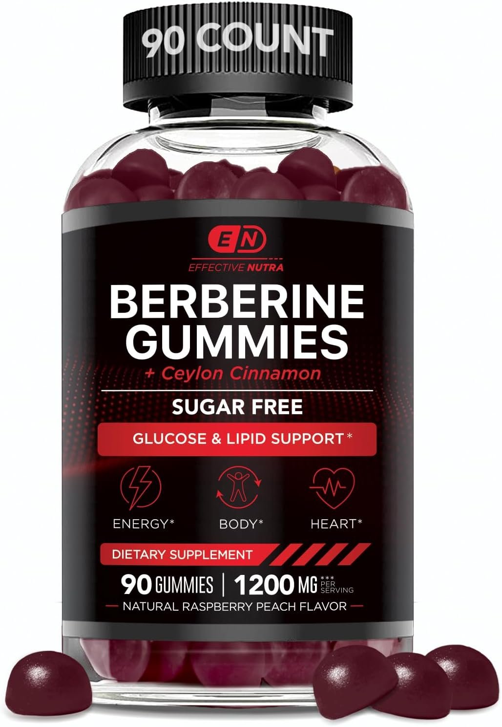 Berberine Gummies with Ceylon Cinnamon Sugar Free – 1200mg for Blood Sugar Support, Heart Health, and Energy Boost – Vegan, Non-GMO, 90ct - Image 9