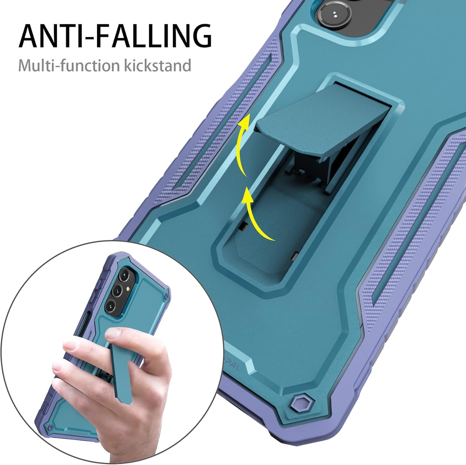 DUOPAL for Samsung Galaxy A14 Case, Military Grade Protection Shockproof Case with Tempered Glass HD Screen Protector and Kickstand Compatible with Galaxy A14 Phone 6.8 Inch (Purple Blue) - Image 7