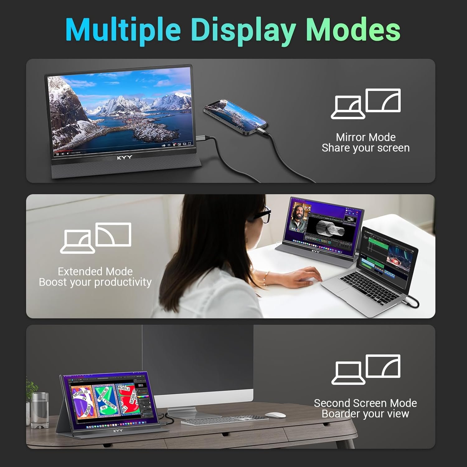 KYY Portable Monitor 15.6'' FHD 1080P USB C HDMI Gaming Monitor Ultra-Slim IPS Display w/Smart Cover & Speakers, Plug&Play, External Monitor for Laptop PC Phone Mac Xbox PS4 - Image 8