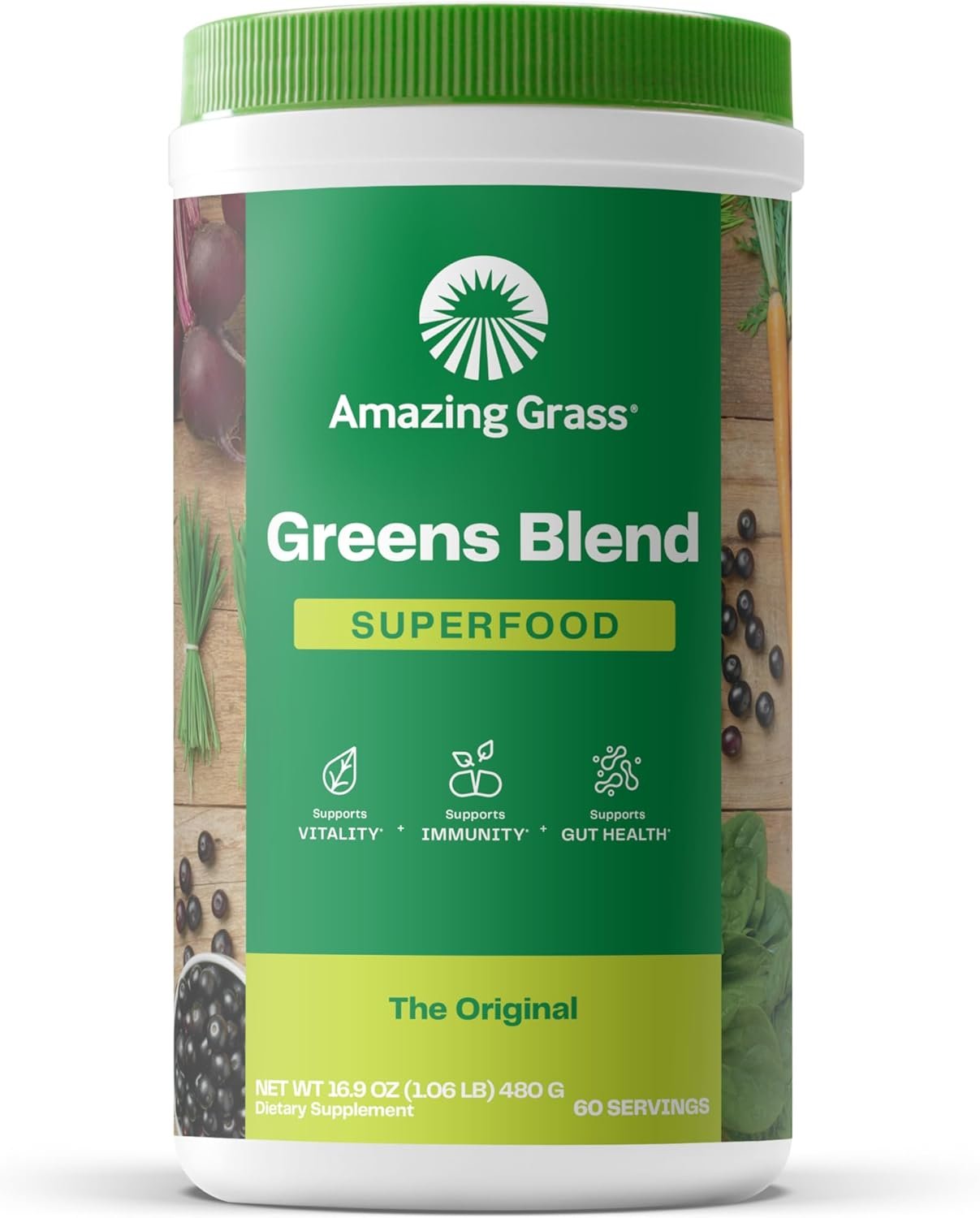 Amazing Grass Greens Superfood Powder: Greens Powder with Digestive Enzymes & Probiotics, Organic Spirulina, Chlorella, and Beet Root Powder, Original, 60 Servings - Image 2