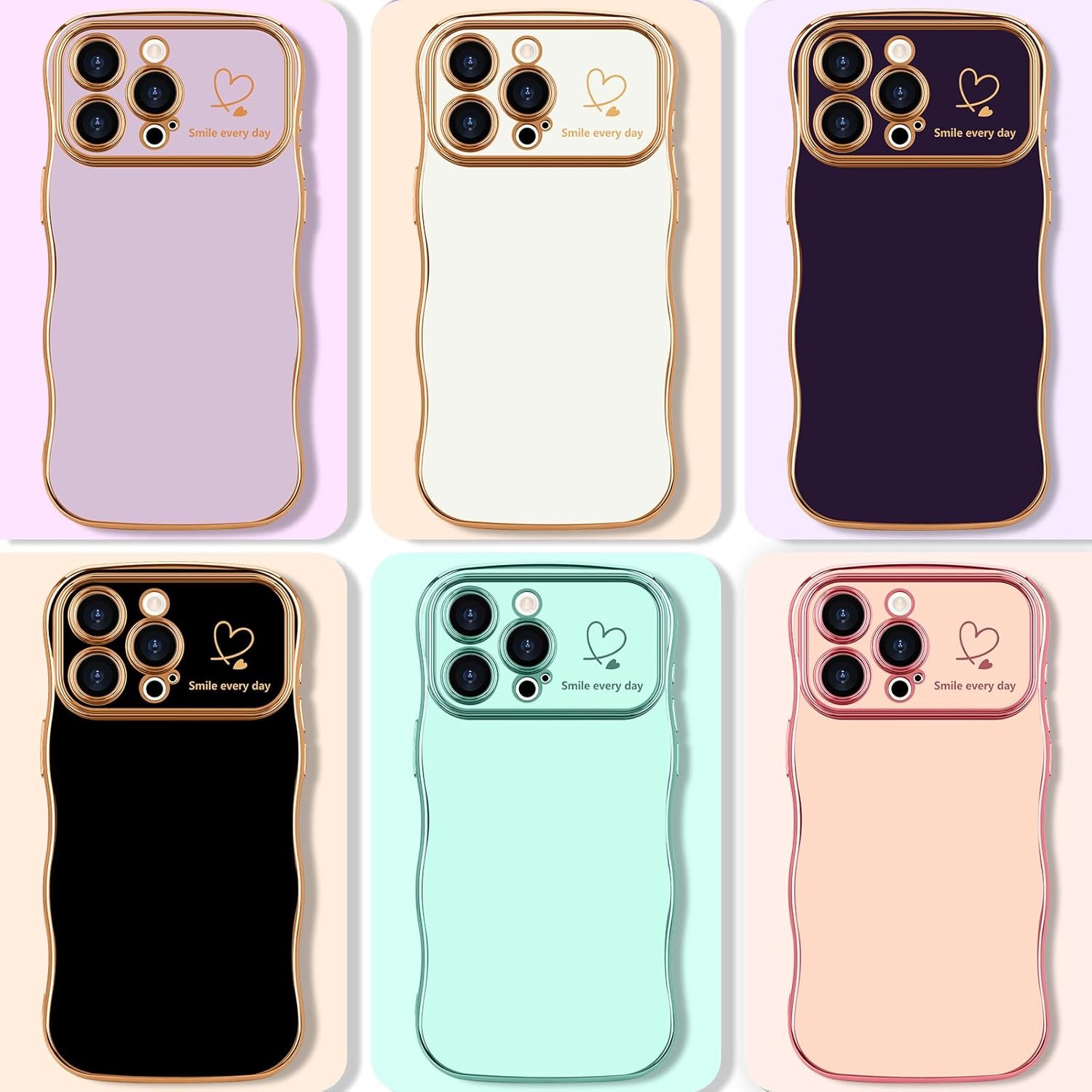 LCHULLE for iPhone 14 Pro Max Case for Women Girls, Cute Wave Frame Curly Shape with Love Heart Pattern Raised Camera Protection Cover Luxury Plating Shockproof Phone Case for iPhone 14 Pro Max, Black - Image 9