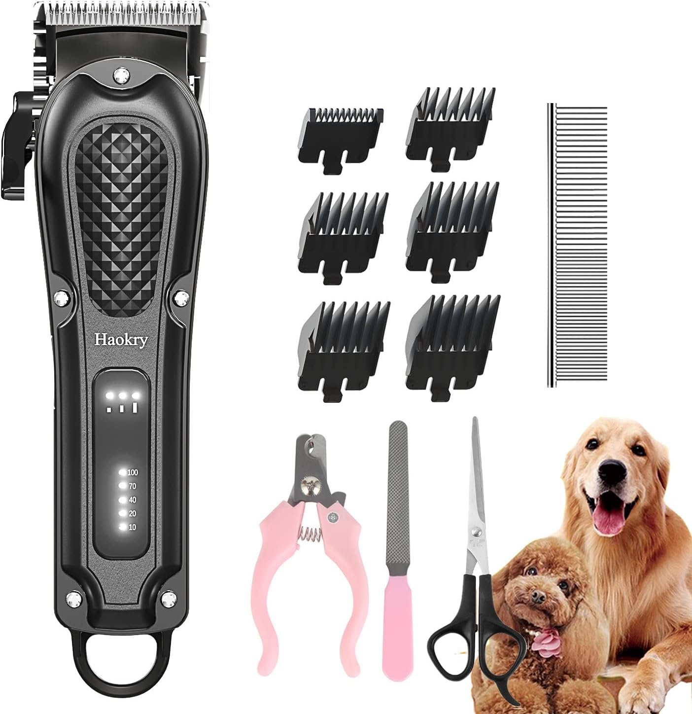 Dog Clippers for Grooming, Low Noise Rechargeable Dog Grooming Kits Cordless Pet Grooming Tool Professional Dog Hair Trimmer for Thick Heavy Coats Pet Clippers Electric Dog & Cat Grooming Kit - Image 2