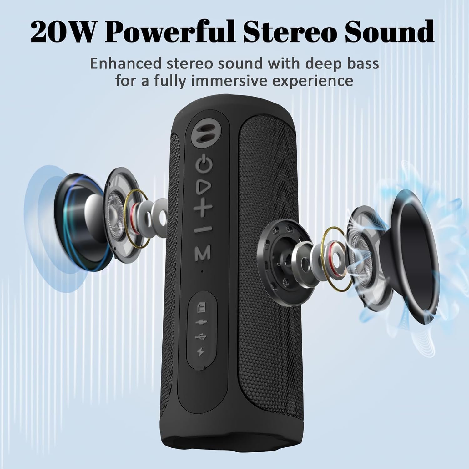 Portable Bluetooth Speaker for Bike, 20W Deep Bass Sound, IPX6 Waterproof Bike Speaker with Speaker Mount, 15 Hrs Battery Wireless Bicycle Speaker for Outdoor Riding, Hiking, Camping, Golfing - Image 3