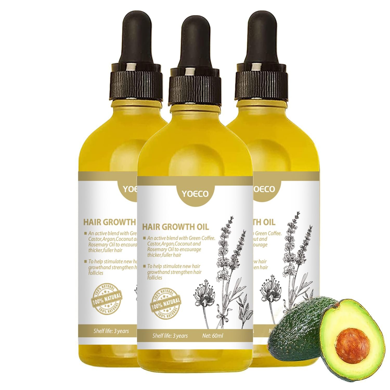 YOECO 3 PCS Carvenchi Natural Hair Growth Oil for Dry Damaged Hair, Rosemary Oil Organic for Women and Men - Image 2