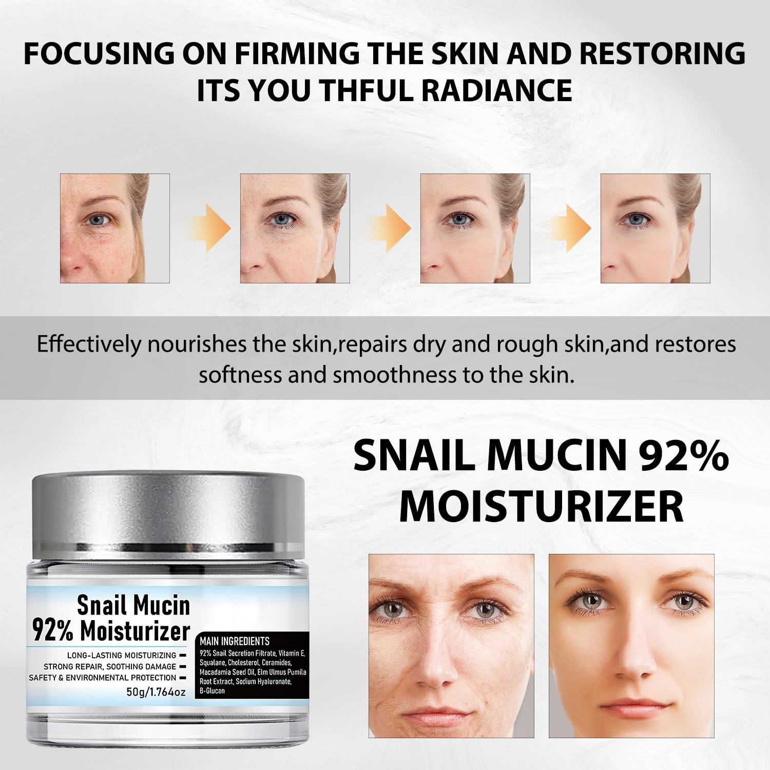 Snail Mucin 92% Moisturizer Daily Face Moisturizer,Hydrating Repair Face Gel Cream, Baba de Caracol Original, Advanced Snail 92 All In One Cream - Image 5