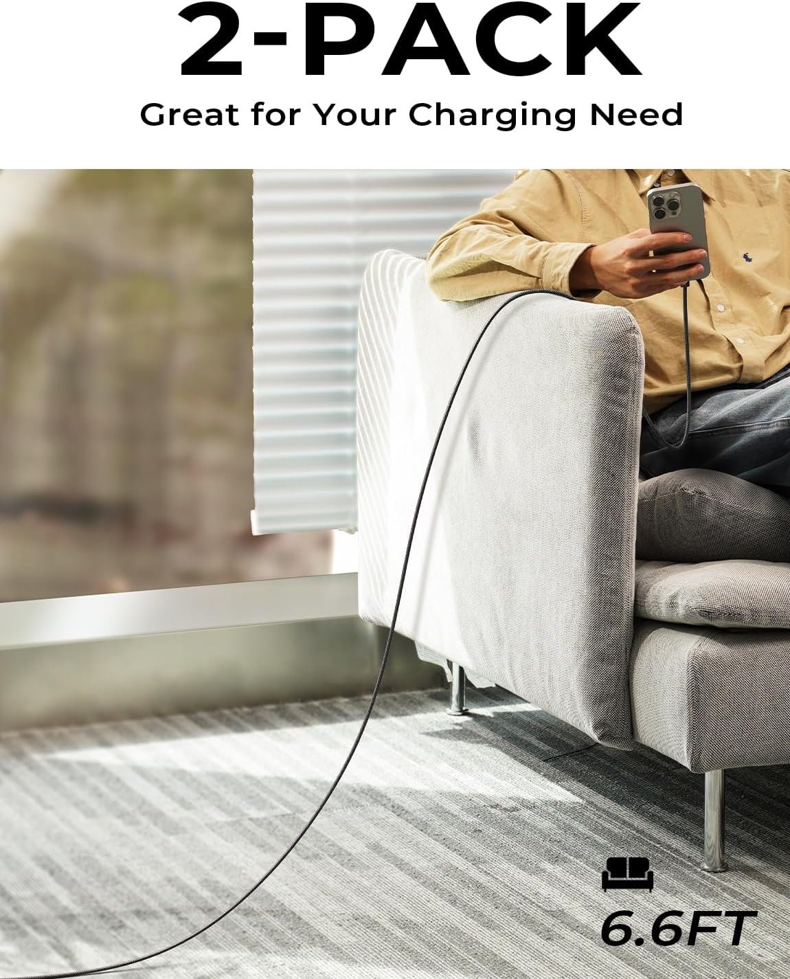 LISEN for iPhone 16 15 USB C to USB C Fast Charging, 60W 2-Pack 6.6ft USB C Cable Type C Fast Charging Charger Cable for iPhone 16 15,Samsung S24 S23 iPad Pro 13 12.9 11 inch, iPad Air 5,Black - Image 3