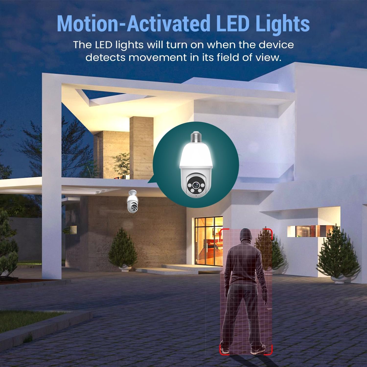 1080P Light Bulb Security Camera, 2.4GHz WiFi Only, 2-Way Talk, Color Night Vision, AI Human Detection for Indoor/Outdoor Home Security (with LED Bulb), Cloud Storage Sold Separately - Image 4