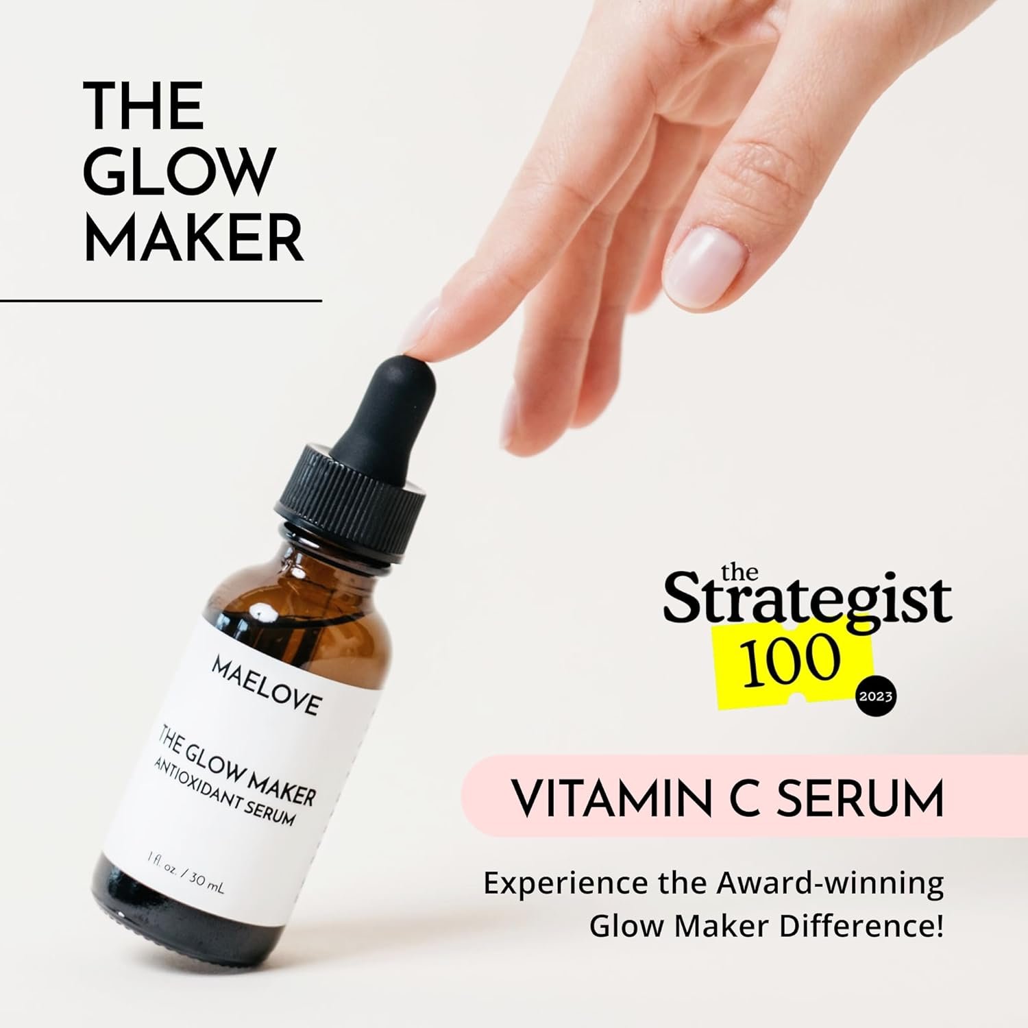 MAELOVE Vitamin C Serum, Glow Maker with Vitamins C, E, Ferulic & Hyaluronic Acid, Unscented, Award-Winning Brightening and Hydrating Facial Serum, 1.0 fl oz - Image 3