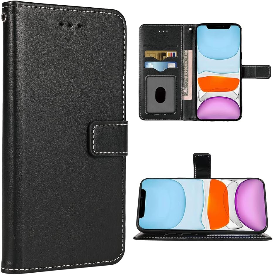 Compatible with iPhone 11 6.1 Wallet Case and Wrist Strap Lanyard Leather Flip Cover Card Holder Stand Cell Accessories Phone Cases for iphone11case iPhone11 i Phone11 XI 11R Women Men Black - Image 2