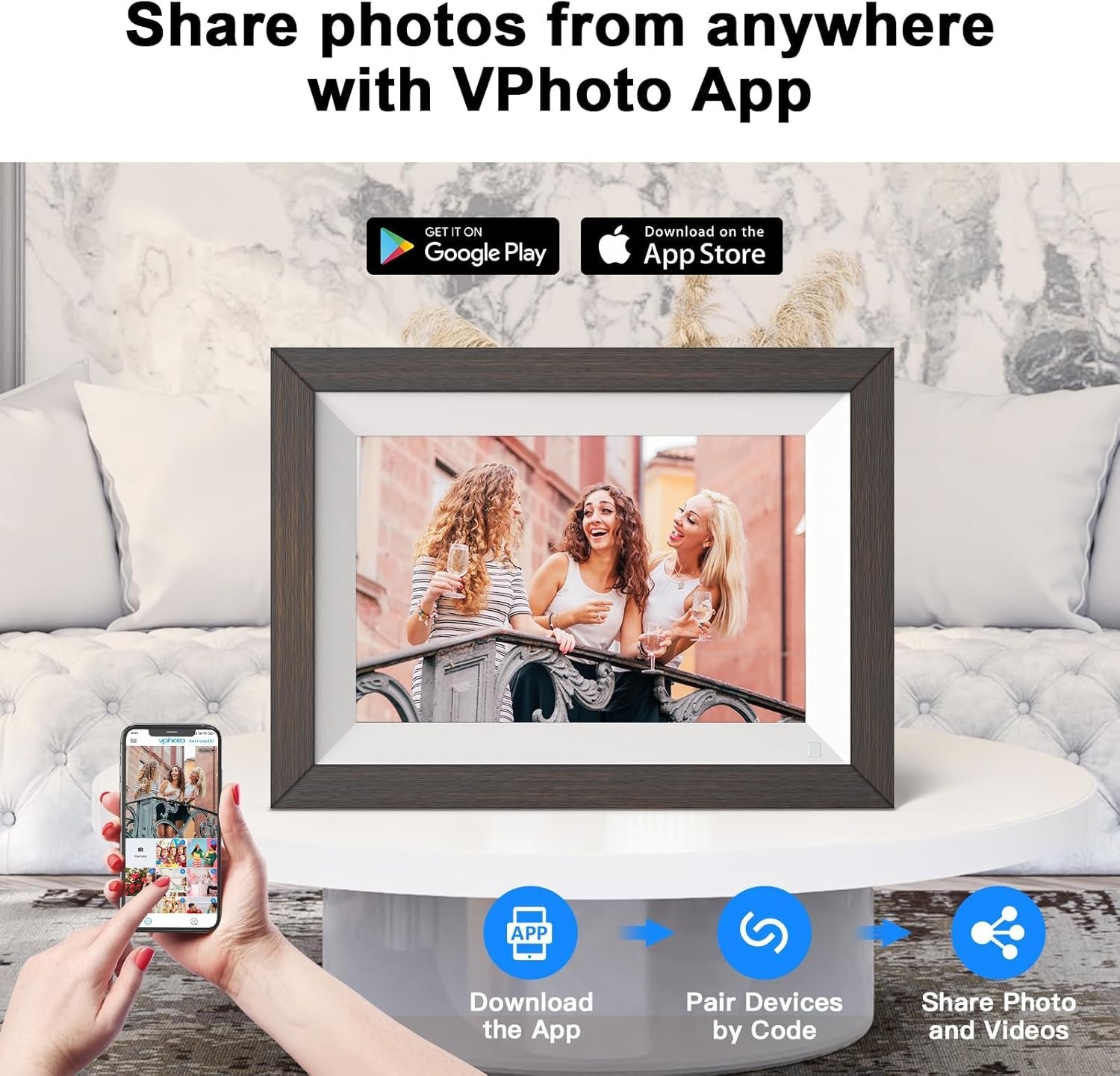 Digital Picture Frame 10.1" Wood -Smart-Photo-Frame - 32GB WiFi Frame 1280 * 800 IPS Touch Screen, Auto-Rotate, Motion Sensor, Share Photo Video Via App Email,Unlimited Cloud Storage, Gift for Mother - Image 7