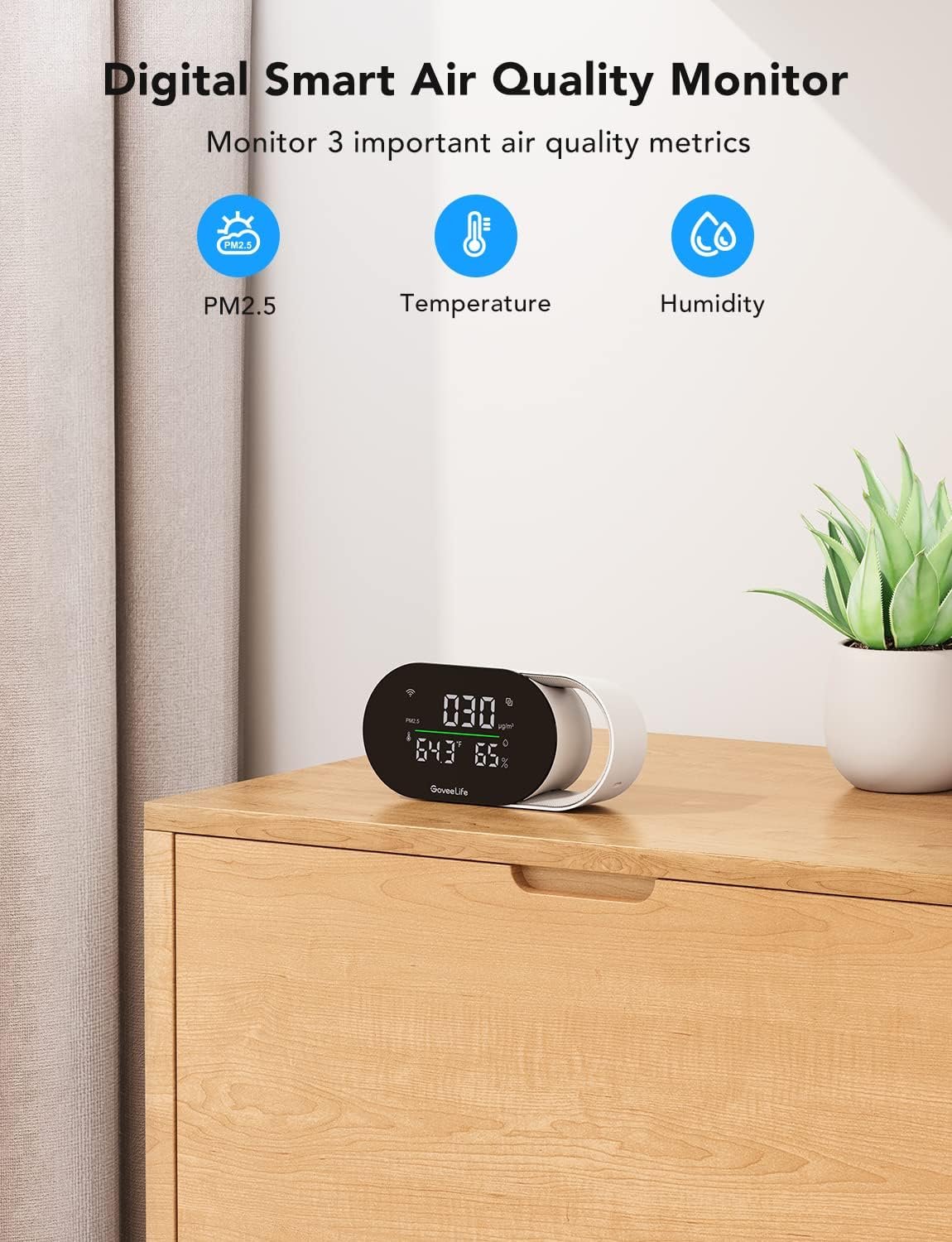 GoveeLife Smart Air Quality Monitor with PM2.5, WiFi, Temperature & Humidity Sensors, LED Display, 2s Refresh, 2-Year Data Storage, for Home & Office - Image 4