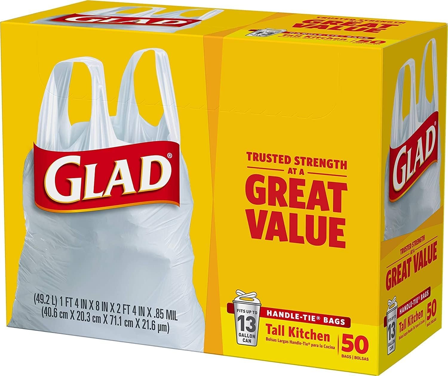 Glad 13 Gal. Tall Kitchen Handle-Tie Bags 50 ct (Pack of 4) - Image 4