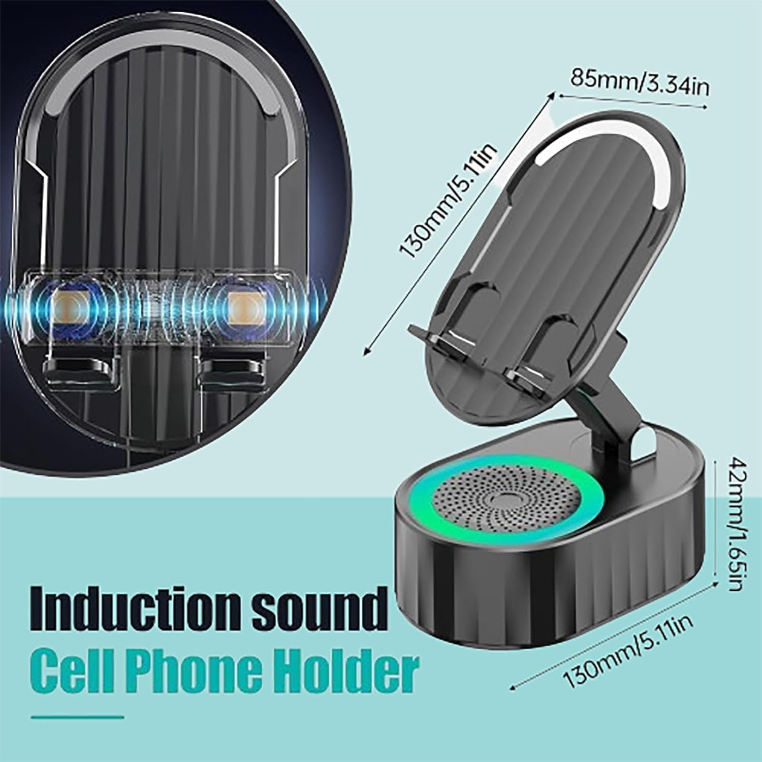 Wireless Induction Audio Bluetooth Speaker, 5-in-1 Bluetooth Audio Power Bank Bracket Induction Bracket Speaker 360°Rotating Folding Lifting Charging Treasure Holder, Gifts for Men Women (Black) - Image 3