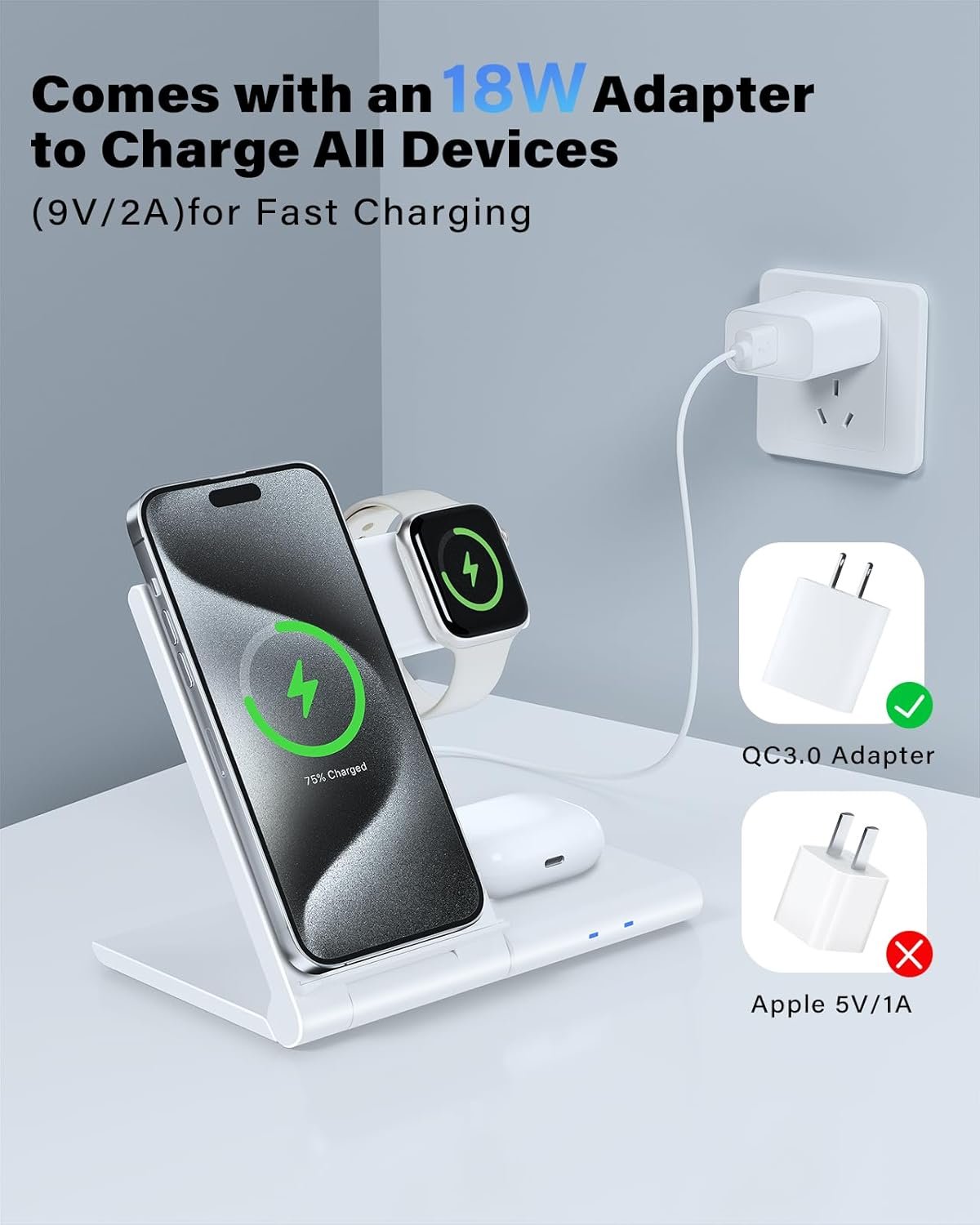 Charging Station for Apple Multiple Devices, Foldable 3 in 1 Wireless Charger for iPhone 16 15 14 13 Pro Max Plus &Apple Watch 10 9 Ultra 8 7 6 5 4 3 2 SE/AirPods Pro 4 3 2 - Image 8