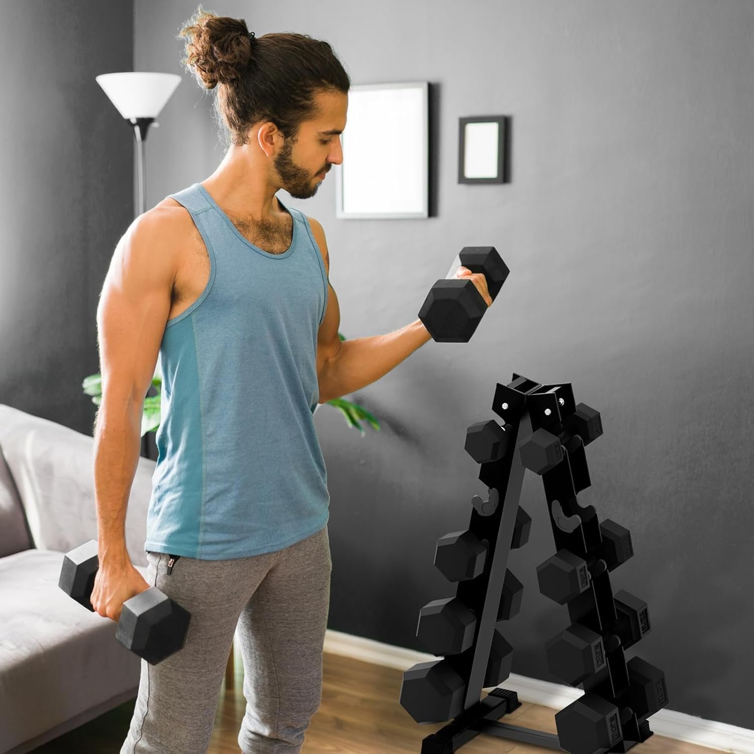 RitFit 5-300LBS Rubber Encased Hex Dumbbell Sets with Optional Rack for Home Gym, Coated Hand Weights for Strength Training, Workouts - Image 7