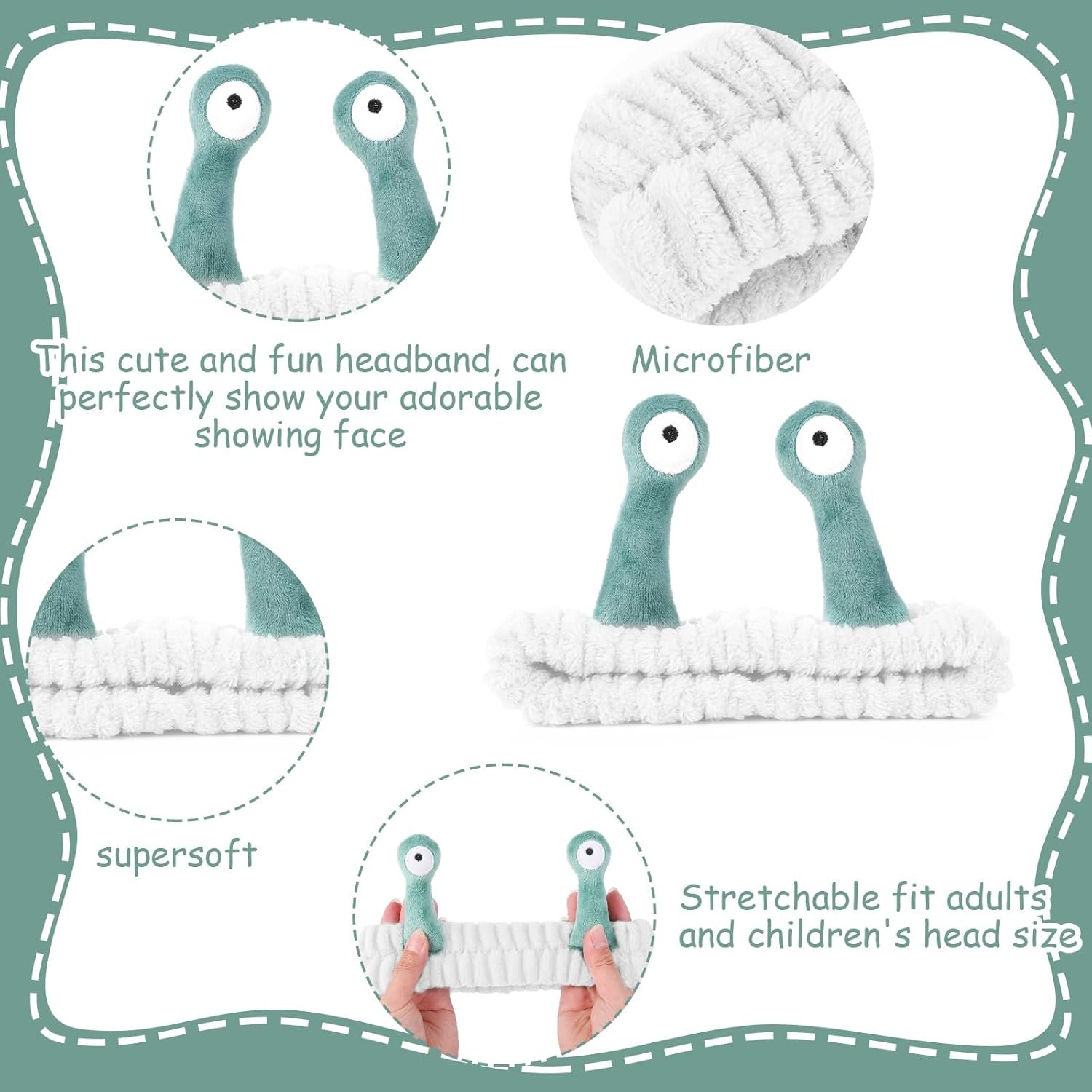 Face Wash Headband, Palm and Snail Spa Hair Bands Makeup Headbands Women Cartoon Cute Coral Fleece Elastic Headband Creative Hair Accessories for Washing Face Shower Sports (White) - Image 4