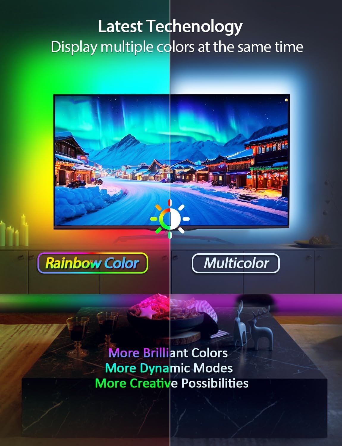 MATICOD LED Lights for TV Led Backlight, 9.84ft RGB Led Strip Lights for TV Lights Behind, USB Led Light Strip for 32-43in TV, Bluetooth APP Control Music Sync Strip Lighting for Christmas Decorations - Image 3