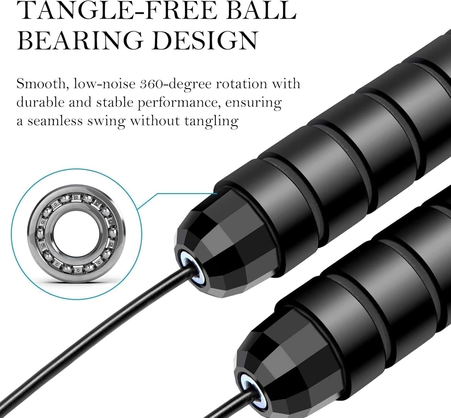 High-Speed Weighted Jump Rope, Adjustable with Ball Bearings, Foam Handles, Black, 2 Pack - Image 4