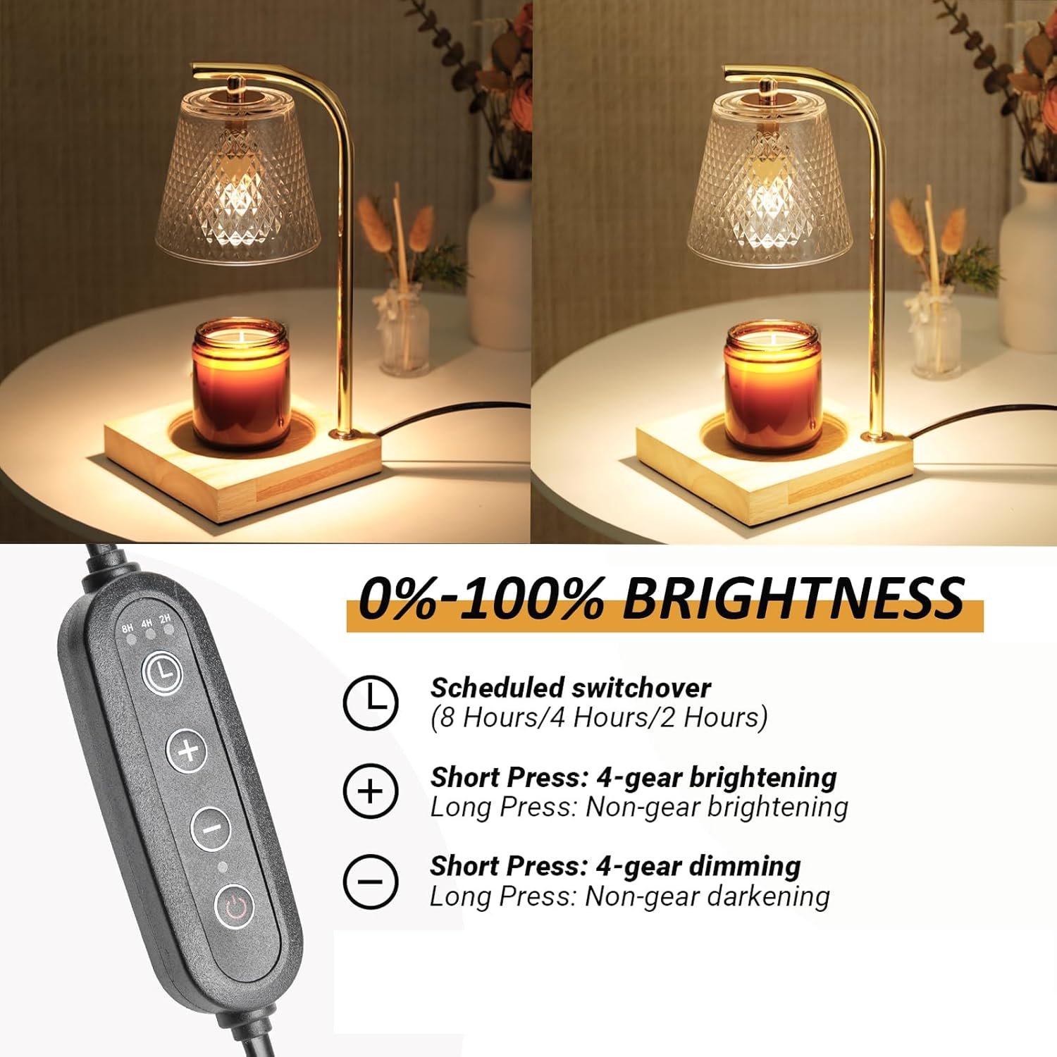 Mocalido Candle Warmer Lamp with Timer, Dimmable Electric Candle Warmers, Christmas Birthday Gifts for Women Mom, Candle Top Melting, Glass Candle Heater Lamp for Scented Jar Candle, Clear - Image 5