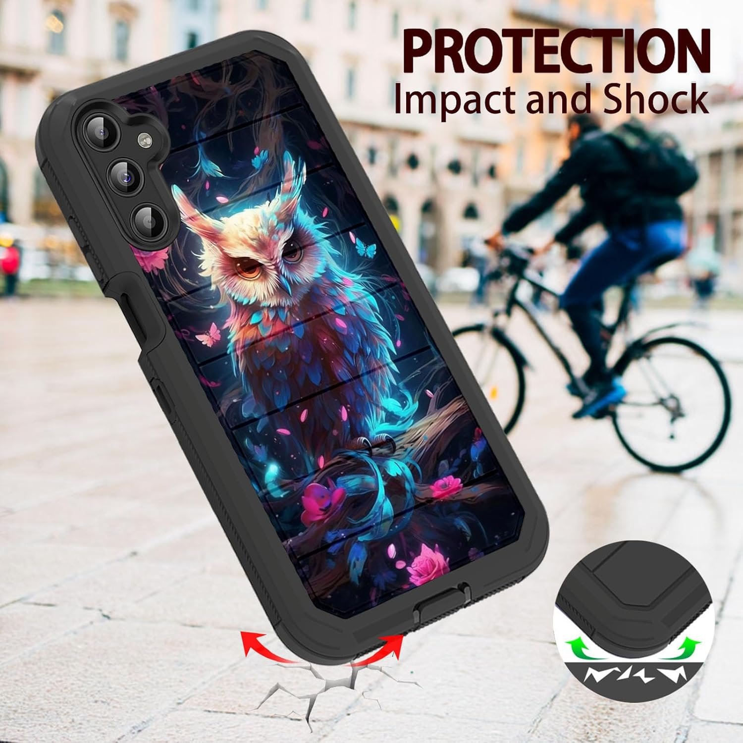 Designed for Galaxy A14 5G 6.6 Inch Case,Heavy-Duty Rugged and Durable,Shockproof Hybrid Dual-Layer Armor Protective Shell,Cute Owl - Image 4