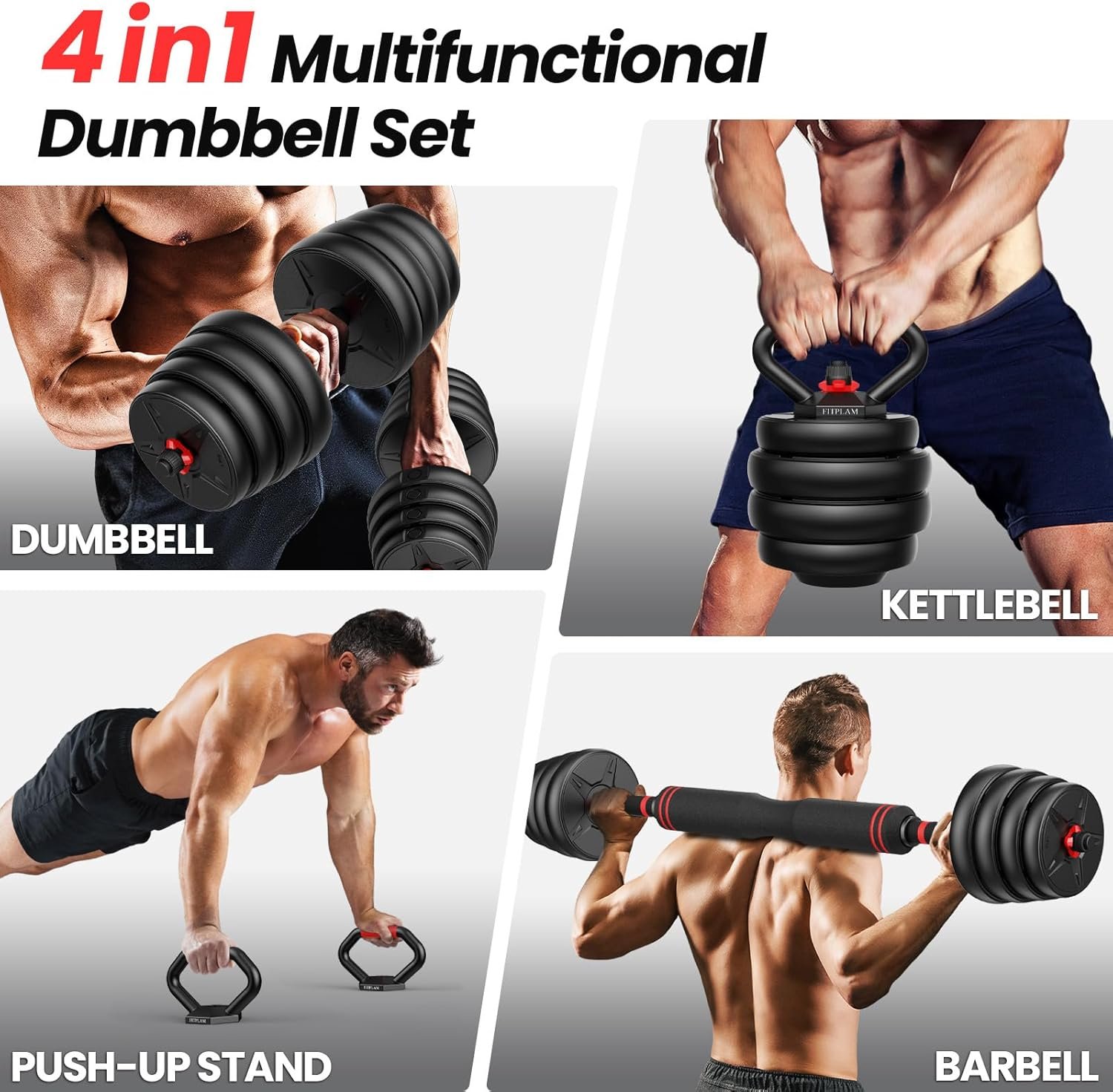 Adjustable dumbbell set, 55/70lbs Free Weights set with upgraded nut, 4 in 1 Weight Set Used as Kettlebells, Barbell, Push up Stand, Fitness Exercise for Home Gym Suitable Men/Women - Image 3