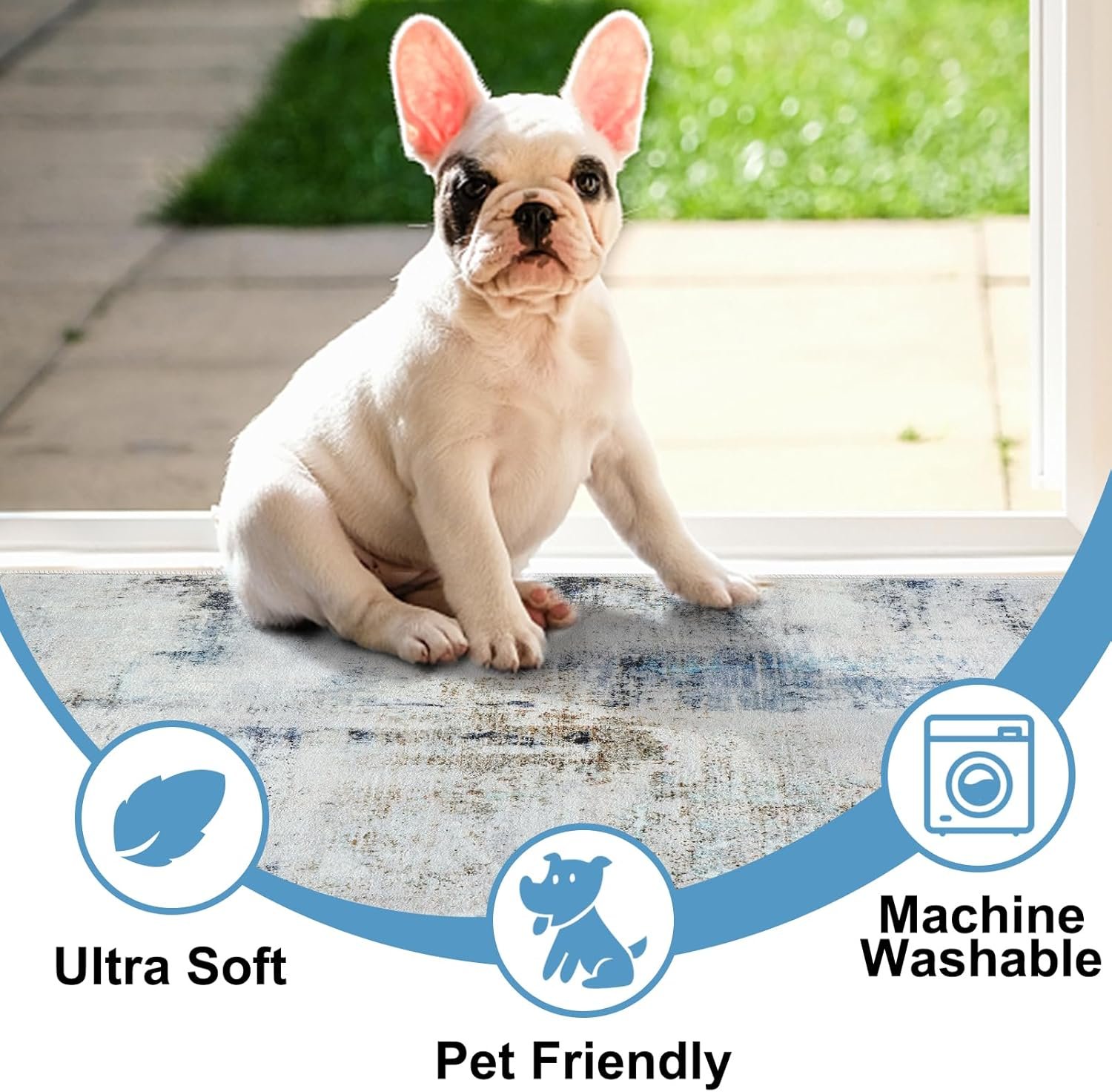 Door Mat, Front Indoor Door Mat Faux Wool Non-Slip Entryway Rug Absorbent Abstract Throw Rug for Indoor Entrance Hallway Laundry Room, High Traffic Areas, 32 x 48 Inches, Mottled Light Blue - Image 5