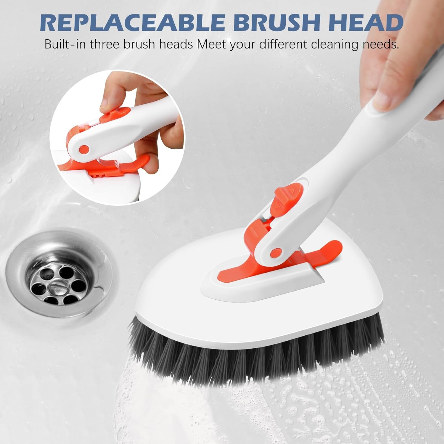 SetSail Floor Scrub Brush, 3-In-1 Tile Tub Floor Scrubber with 52-inch Adjustable Long Handle Shower Cleaner Brush and 3 Detachable Replacement Brush Heads for Cleaning Bathroom Kitchen Walls Tub Tile - Image 5