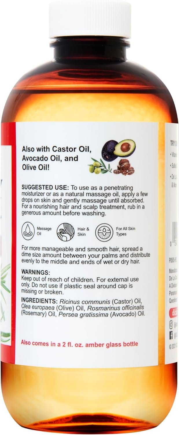 De La Cruz Rosemary Oil Blend Moisturizer with Castor, Avocado and Olive Oil - Topical Use Only 8 FL. OZ. (236 mL) - Image 3