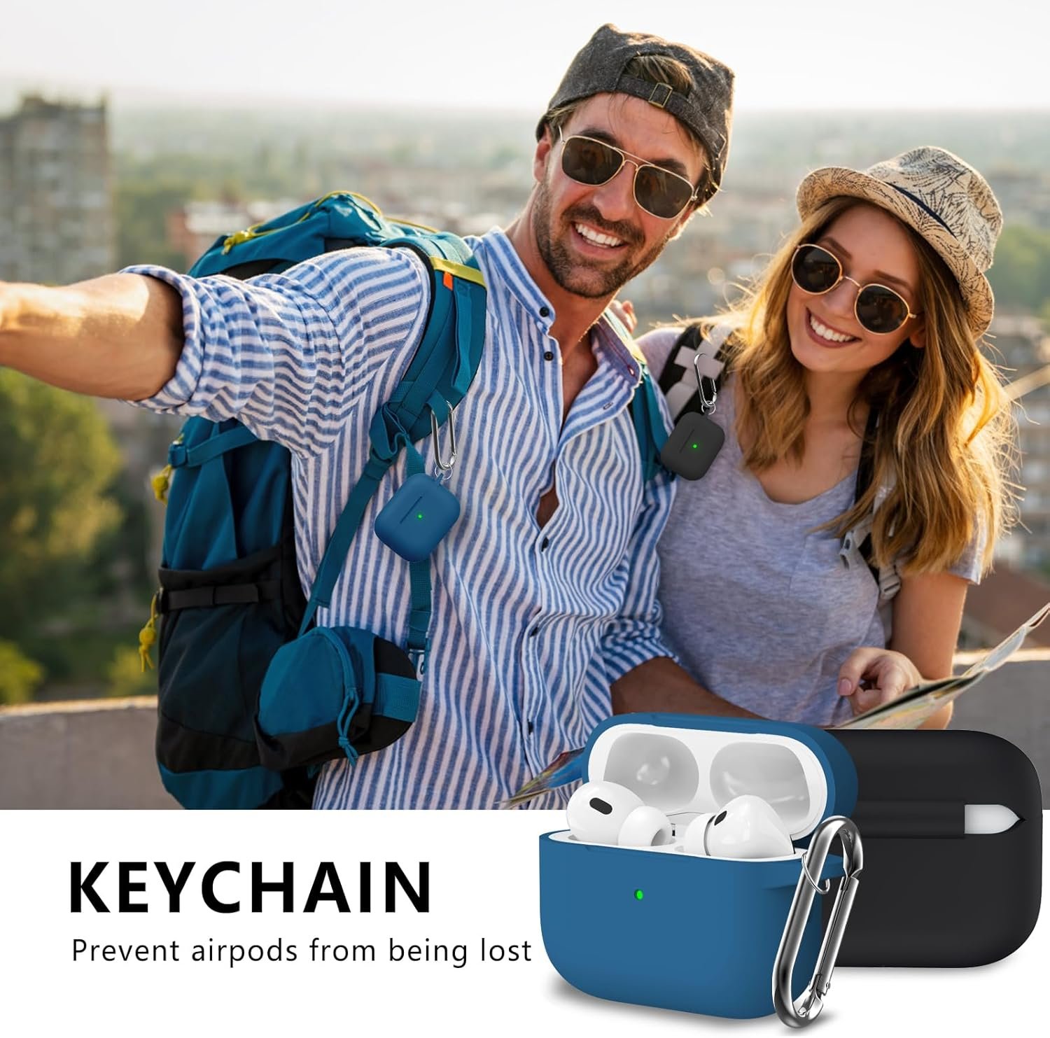 2 Pack AirPod Pro Case Cover with Cleaner Kit,Soft Silicone Protective Case for Apple AirPod Pro 2nd/1st Generation Case for Women Men,AirPods Pro Case Accessories with Keychain (Black+Lake Blue) - Image 7