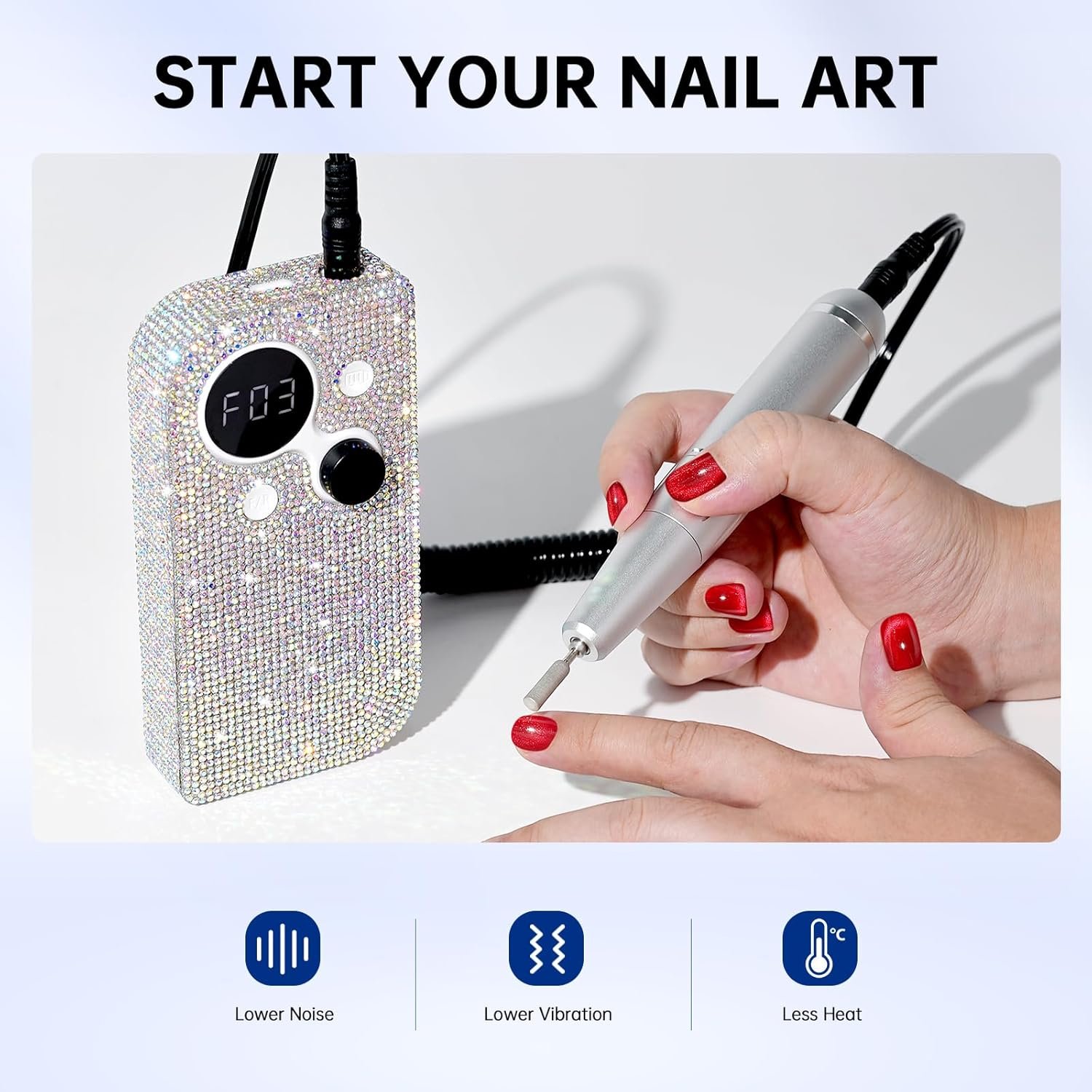 Professional Electric Nail Drill, Rechargeable Sparkly Nail Drill for Acrylic Nails, Cordless Portable Nail Drill Kit with Drill Bits and Sanding Bands for Manicure Pedicure, Diamond - Image 6