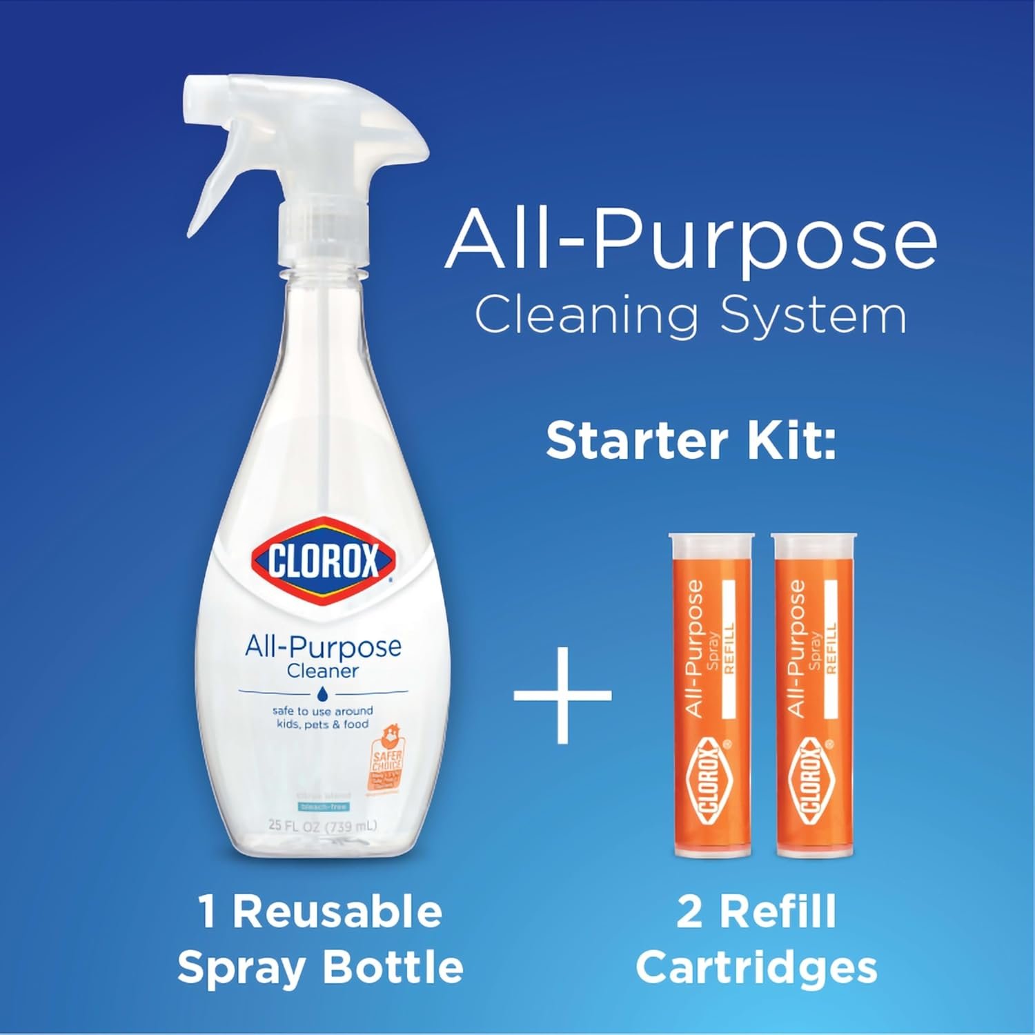 Clorox All-Purpose Cleaning System with one Reusable Spray Bottle plus 2 Refill Cartridges, Household Essentials, Citrus Blend Scent - Image 6