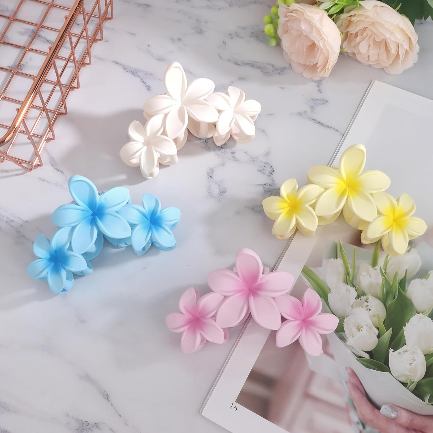 ANBALA 4PCS Flower Matte Claw Clips for Thick Hair - Large Plumeria Hair Accessories for Women, Summer Beach Hair Clips (Colorful) - Image 8