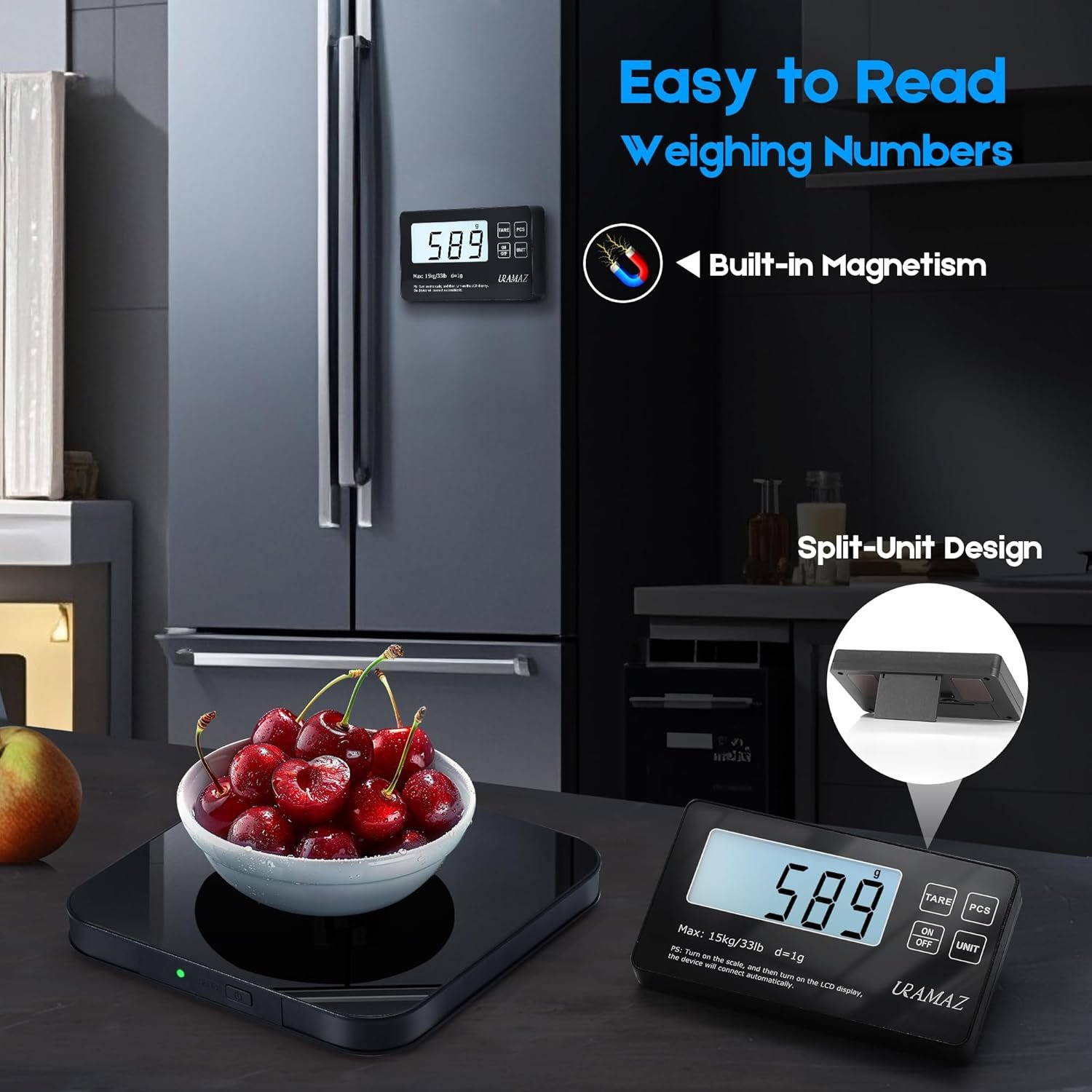 Food Scale with Split LCD Display, 33Lb Stainless Steel Kitchen Scales Digital Weight Grams and Ounces for Cooking, Baking, Sourdough Bread, Food Scales for Kitchen, Weight Loss, Meal Prep, 1g/0.1oz - Image 3