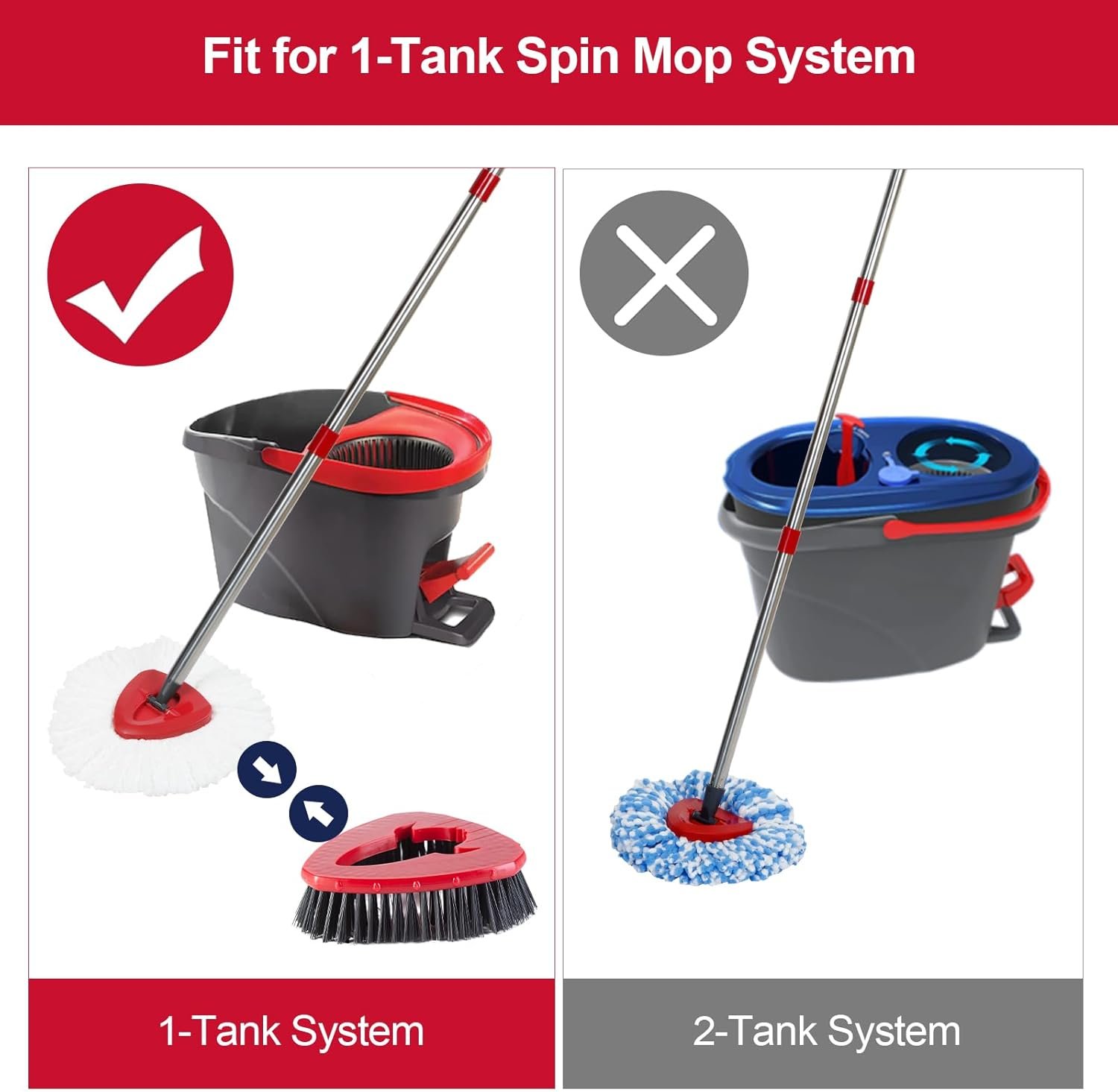 Spin Mop Scrub Brush with Mop Head Base Compatible for O Cedar EasyWring 1-Tank System, Floor Scrubber Mop Head Replacement Cleaning Brush for Bathroom, Kitchen, Tub and Tile, Spin Mop Attachments - Image 3