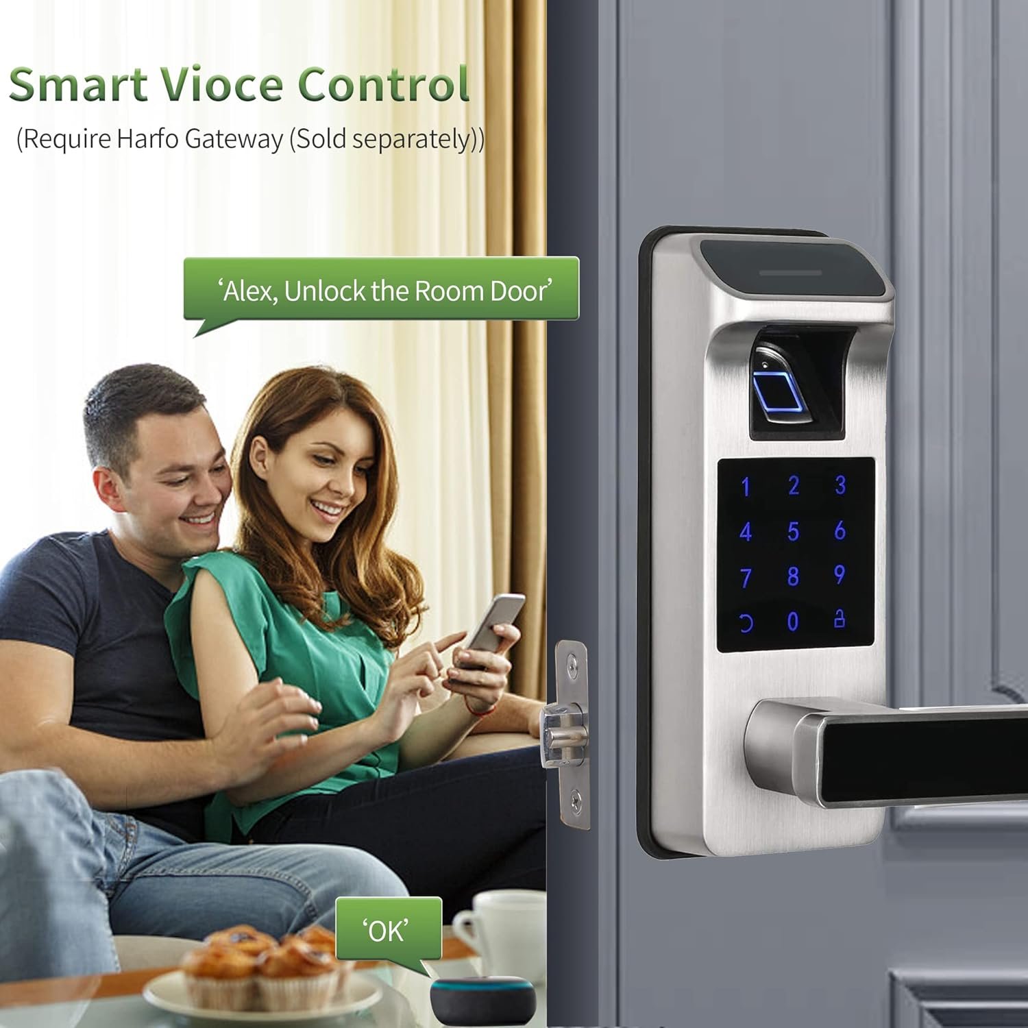 Harfo Smart Door Lock, Heavy Duty Keyless Entry Door Lock, Fingerprint Door Lock, Door Locks with Keypads, Full App Control Digital Door Lock, Keypad Lock Electronic Door Lock(Satin Nickel) - Image 5