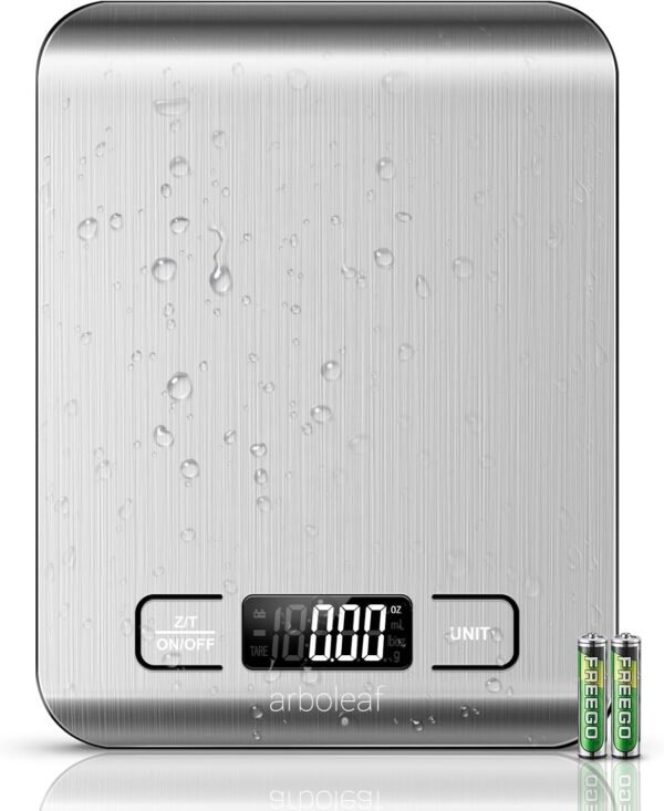 arboleaf Food Kitchen Scale, 22lb Digital Weight Grams and Ounces for Baking and Cooking, 1g/0.01oz Precise Food Scales for Kitchen, Backlit LCD Display, Tare Function, Stainless Steel - Image 2