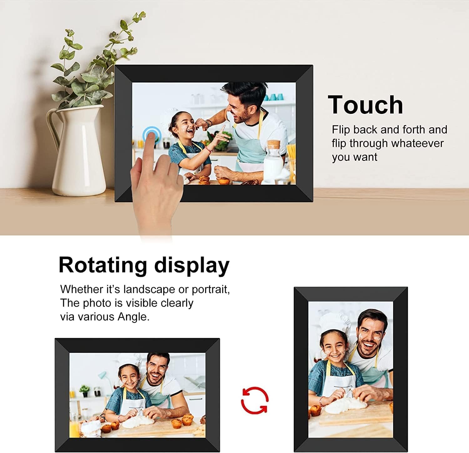YENOCK FRAMEO Digital Photo Frame WiFi 10.1 Inch HD IPS LCD Touch Screen, 16GB Memory, Auto-Rotate, Wall-Mountable, Easy Setup to Share Photos & Videos via Free App from Anywhere - Image 6