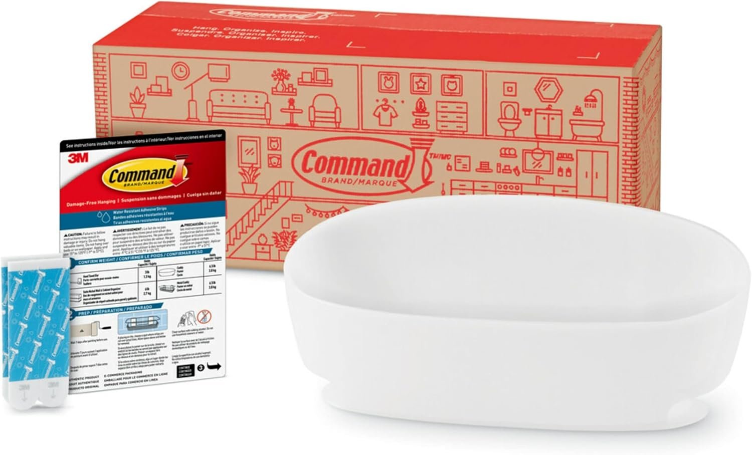 Command Shower Caddy with 4 Water Resistant Command Strips, Holds up to 6.5 lb, 11.46" x 4.66" x 4.82" Damage Free Bathroom Organization, Proven to Hold Better Than Suction Cups - Image 2