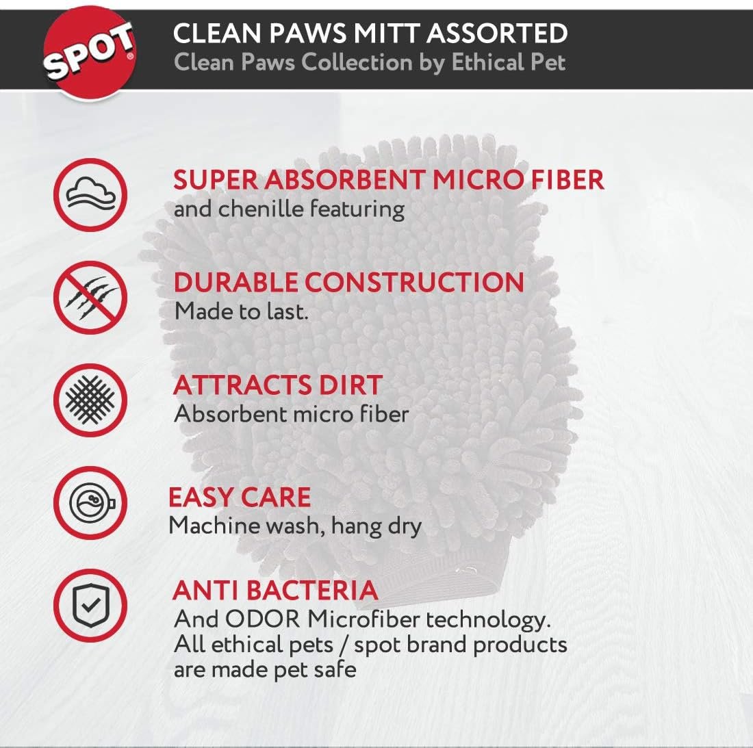 SPOT Clean Paws - Chenille Microfiber Dog Towel Mit - 9.5X7 Inches/Attractive, Durable, Super Absorbent, Washable. by Ethical Pets - Image 11