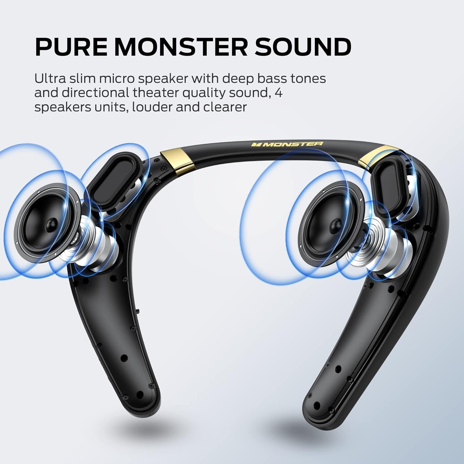 Monster Boomerang Neckband Bluetooth Speaker, Neck Wireless Wearable Speaker with 12H Playtime, True 3D Stereo Sound, Portable Soundwear, IPX7 Waterproof, for Home Sport Outdoor - Image 3