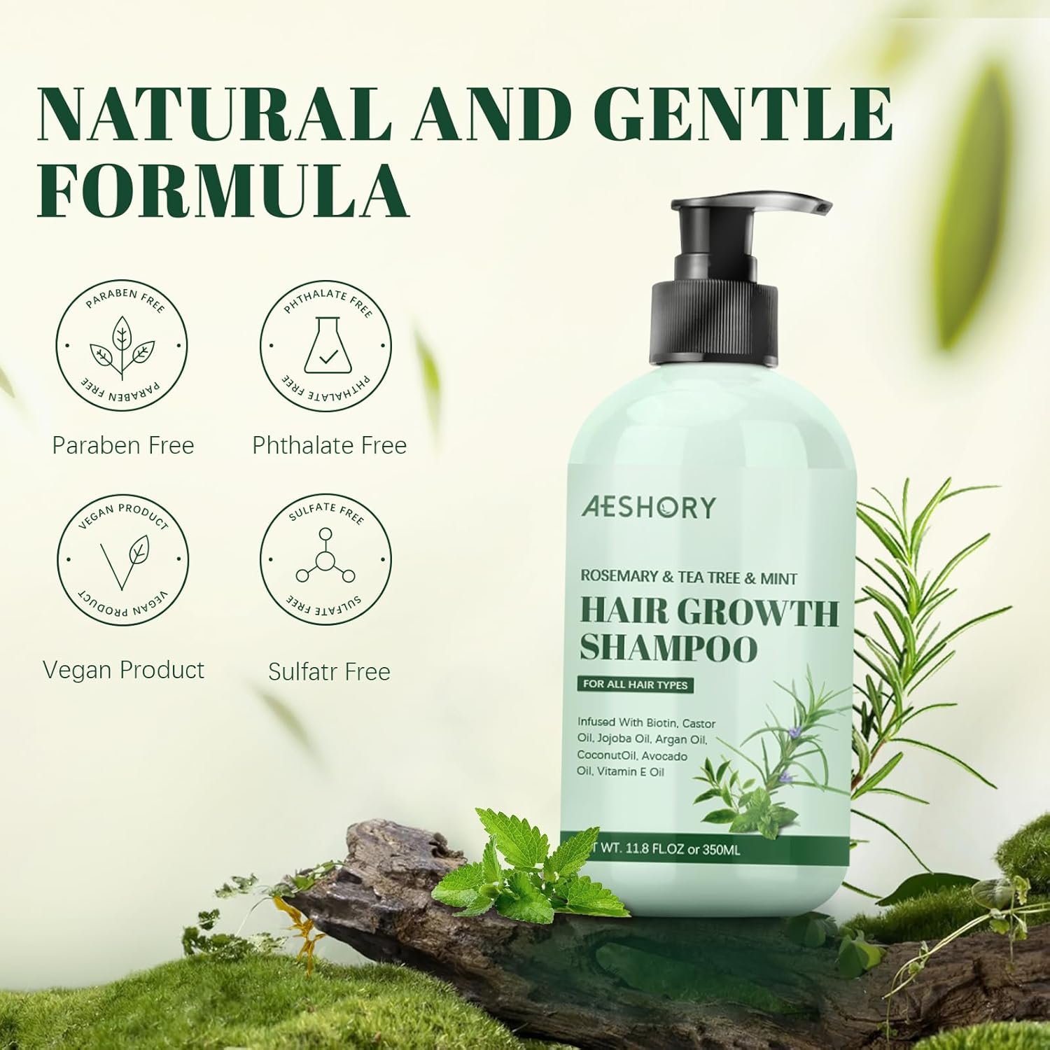 Rosemary Hair Growth Shampoo - Rosemary Mint Strengthening Shampoo with Tea Tree, Biotin, Castor Oil for Thinning Hair and Hair Loss, 11.8 Fl. oz - Image 4