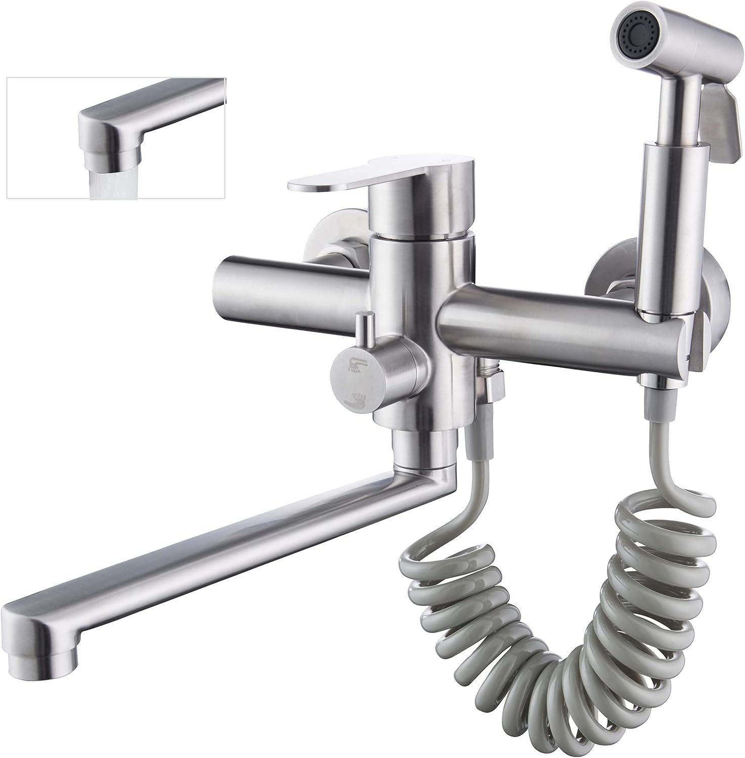 Wall Mounted Faucet Kitchen, 8 inch 360° rotatable Kitchen Faucet, with Heat-Resistant Spray Gun Easy Installation Wall Mount Kitchen Faucet,spout Length 23cm, Brushed Nickel - Image 2