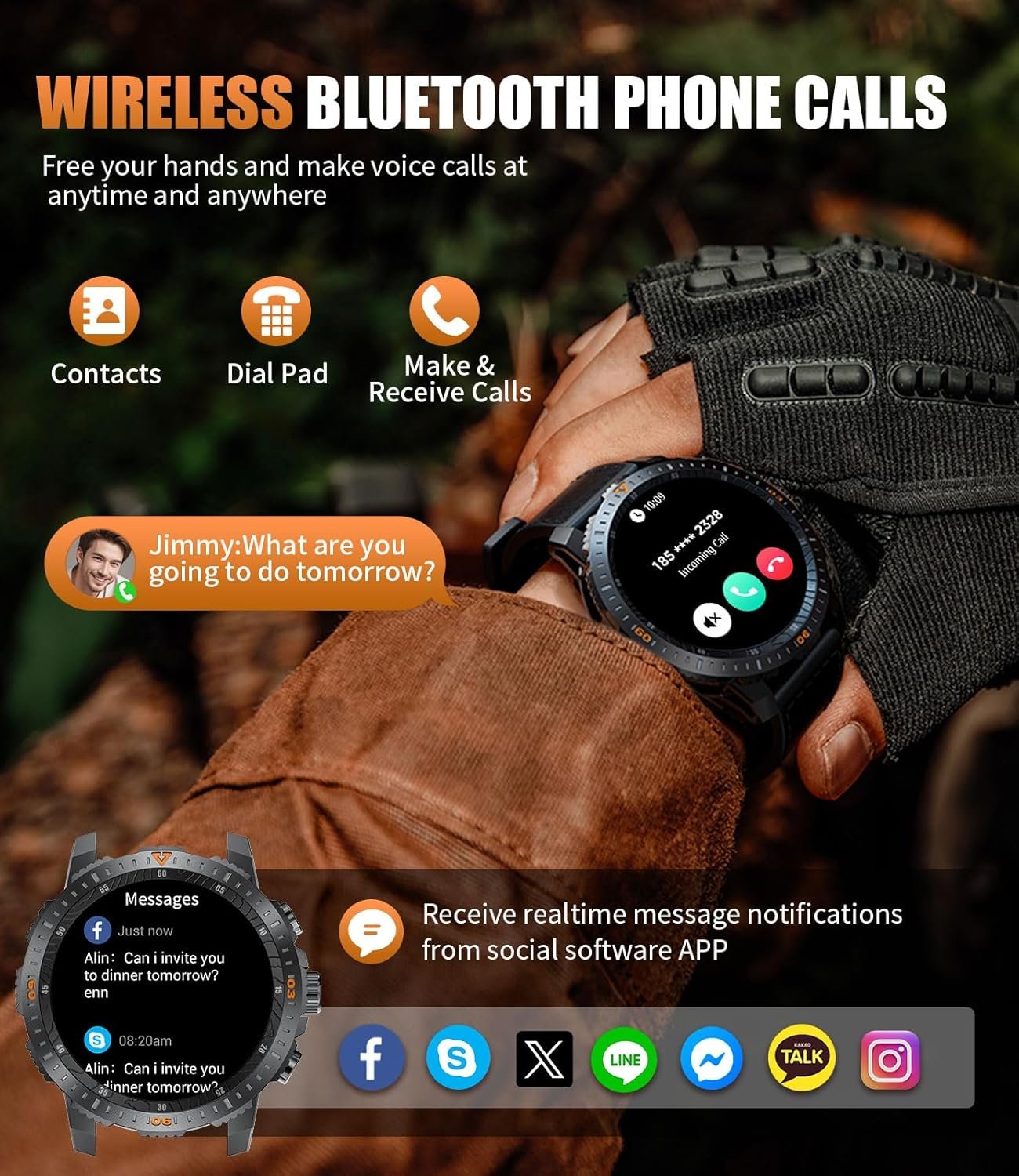 Military Smart Watch for Men,1.46'' AMOLED/500mAh Fitness Tracker Smartwatch(Answer/Dial Calls) with 5ATM Waterproof/120 Sport Modes/Heart Rate/SpO2/Blood Pressure for Android/iOS Black Silicone - Image 5
