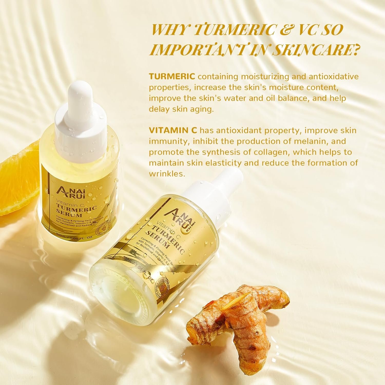 ANAI RUI Vitamin C Face Serum, Glowing Turmeric Facial Serum, Anti-Aging Facial Serum for Wrinkles, Evening Tone, Moisturizing - 1.05 FL.OZ - Image 6