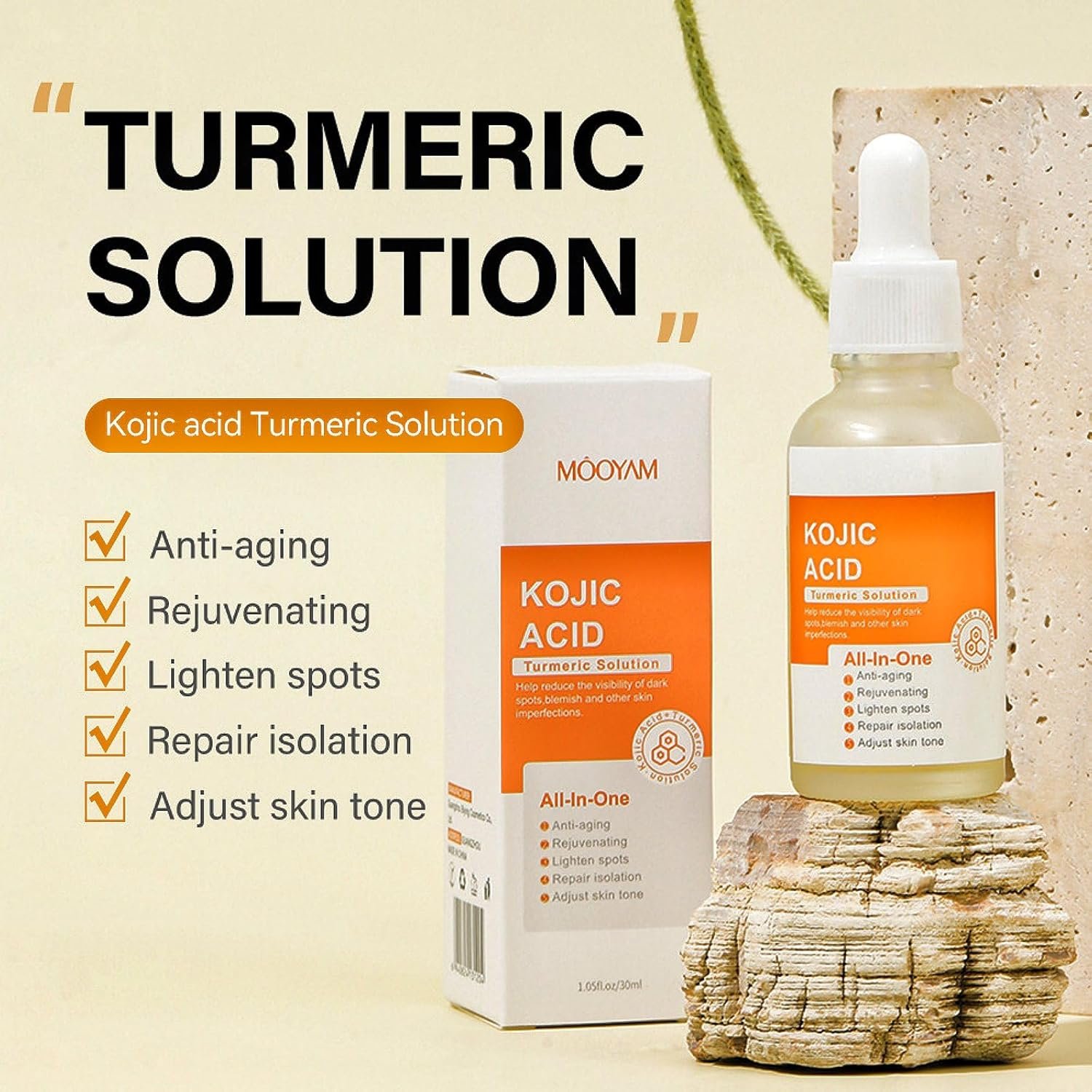 Kojic Acid Turmeric Serum, Hydrating Brightening Serum Dark Spots, Anti Wrinkle Fine Lines Dark Spot Corrector Nourishing Firming Daily Skin Care Serum, Hydrate Dull & Dry Skin 1.05 OZ - Image 3