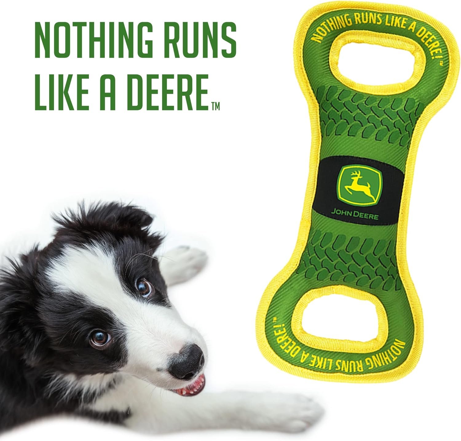 Pets First John Deere Dog Squeak TUG Toy Tough-Nylon Bone Toy for Dogs & Cats. Durable Sturdy PET Toy with John Logo. Best Dog Field Toy for Dog Owners, Farmers, Builders, Etc.., Green (JOD-3030) - Image 3