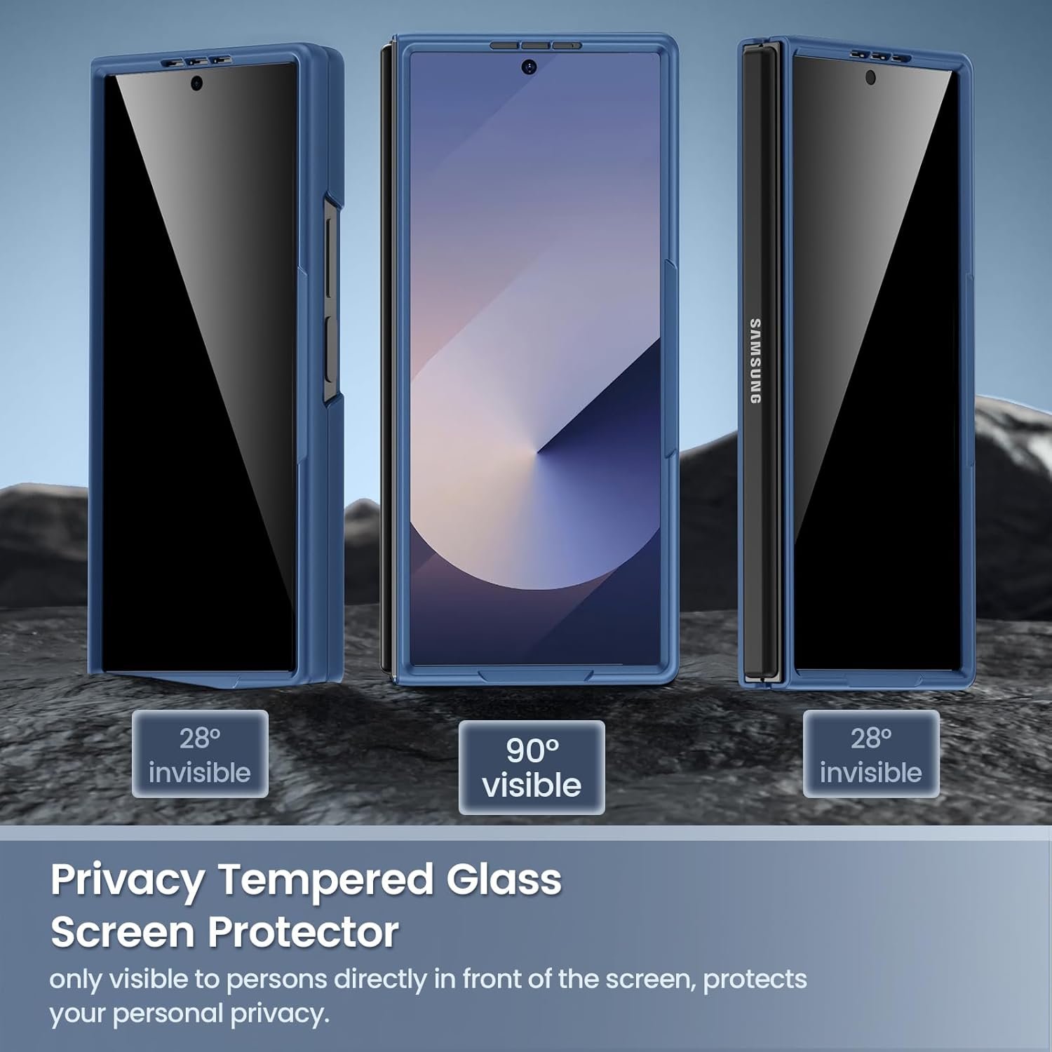 Maxdara for Samsung Z Fold 6 Case, with Privacy Tempered Glass Screen Protector & Support Wireless Charging Protective Phone Cover for Samsung Galaxy Z Fold 6 5G (Blue) - Image 5